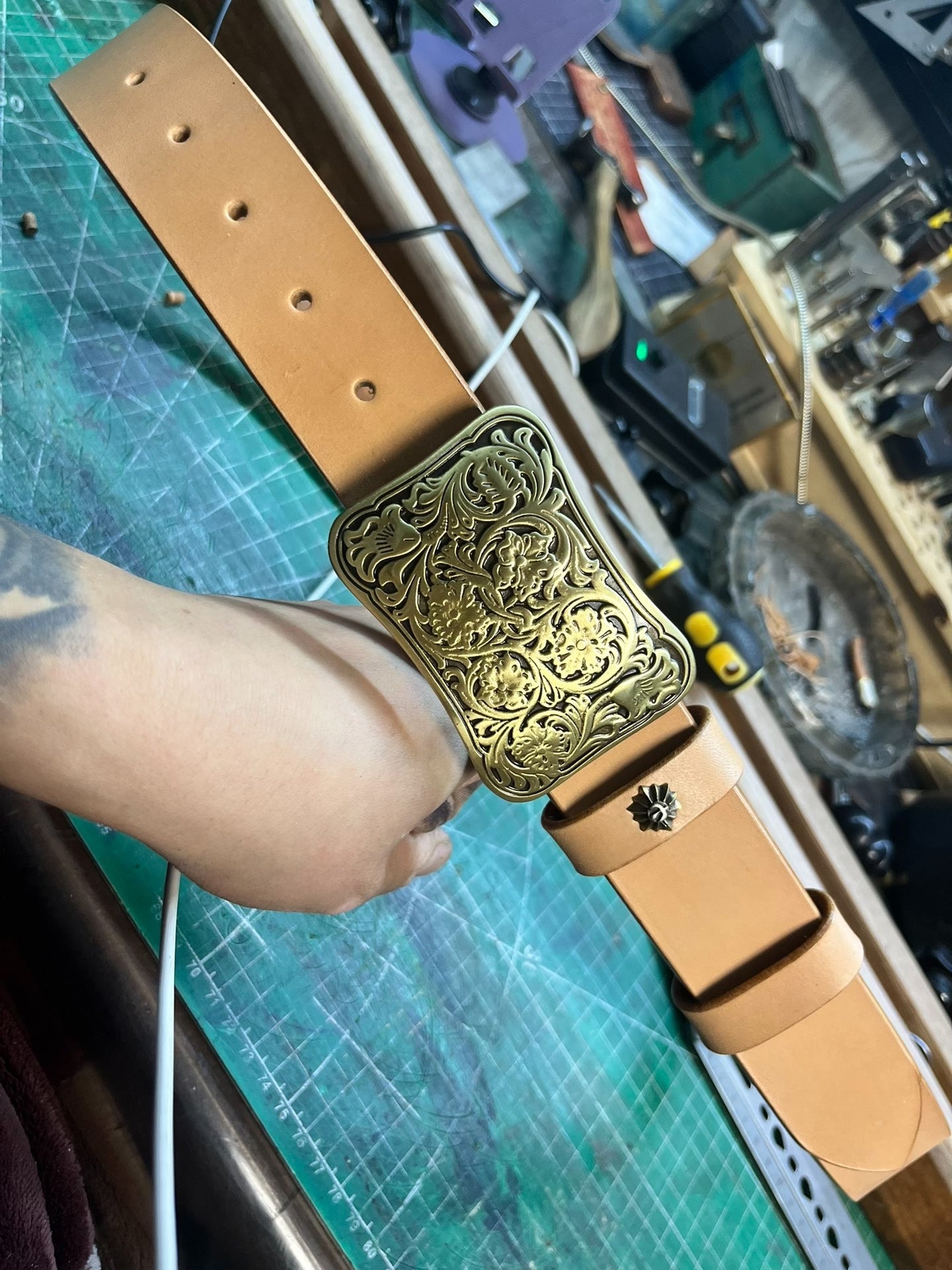 Customized American-style pure copper Tangcao buckle handmade belt,…