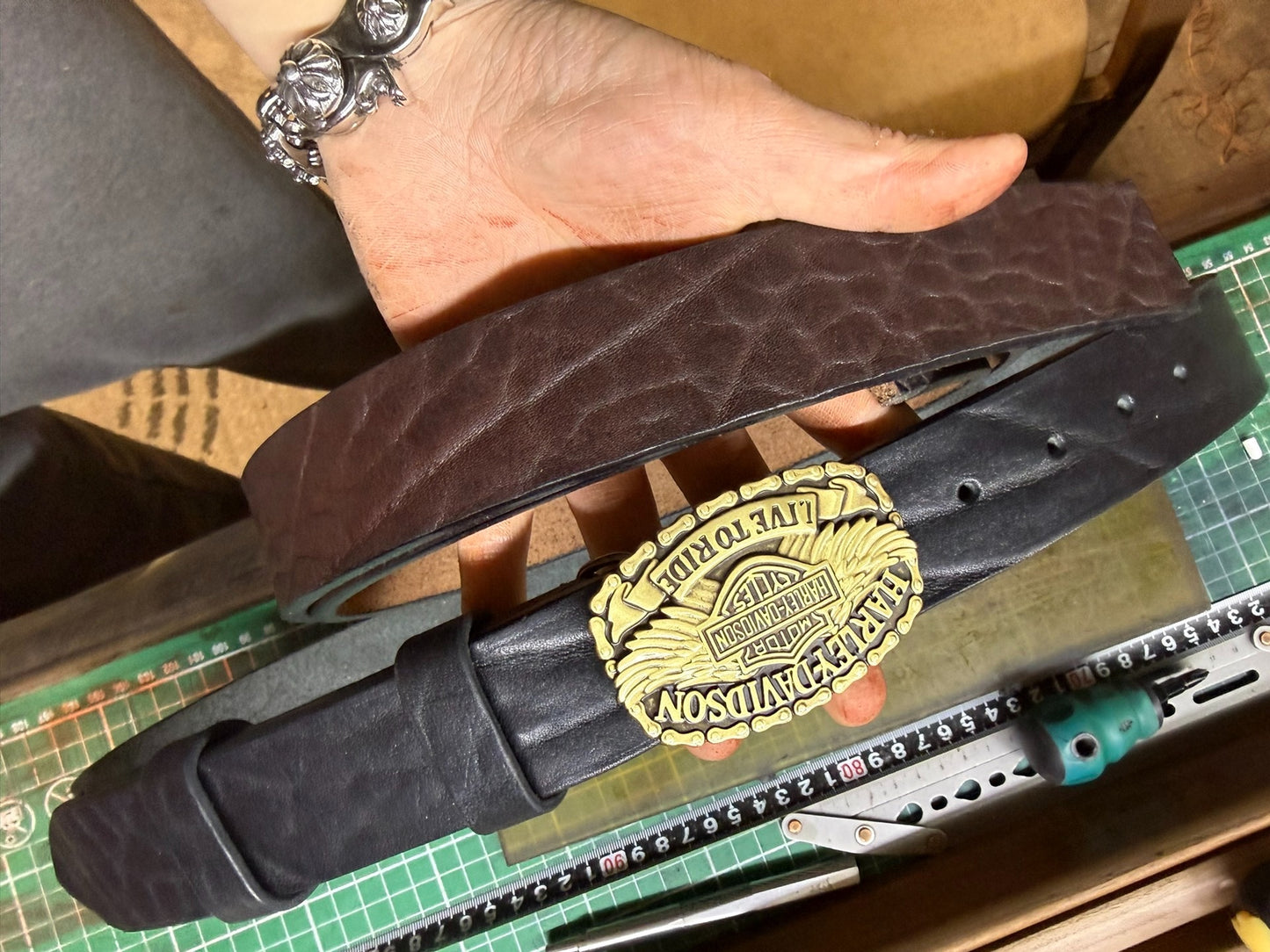 6 mm thick black bison leather handmade belt