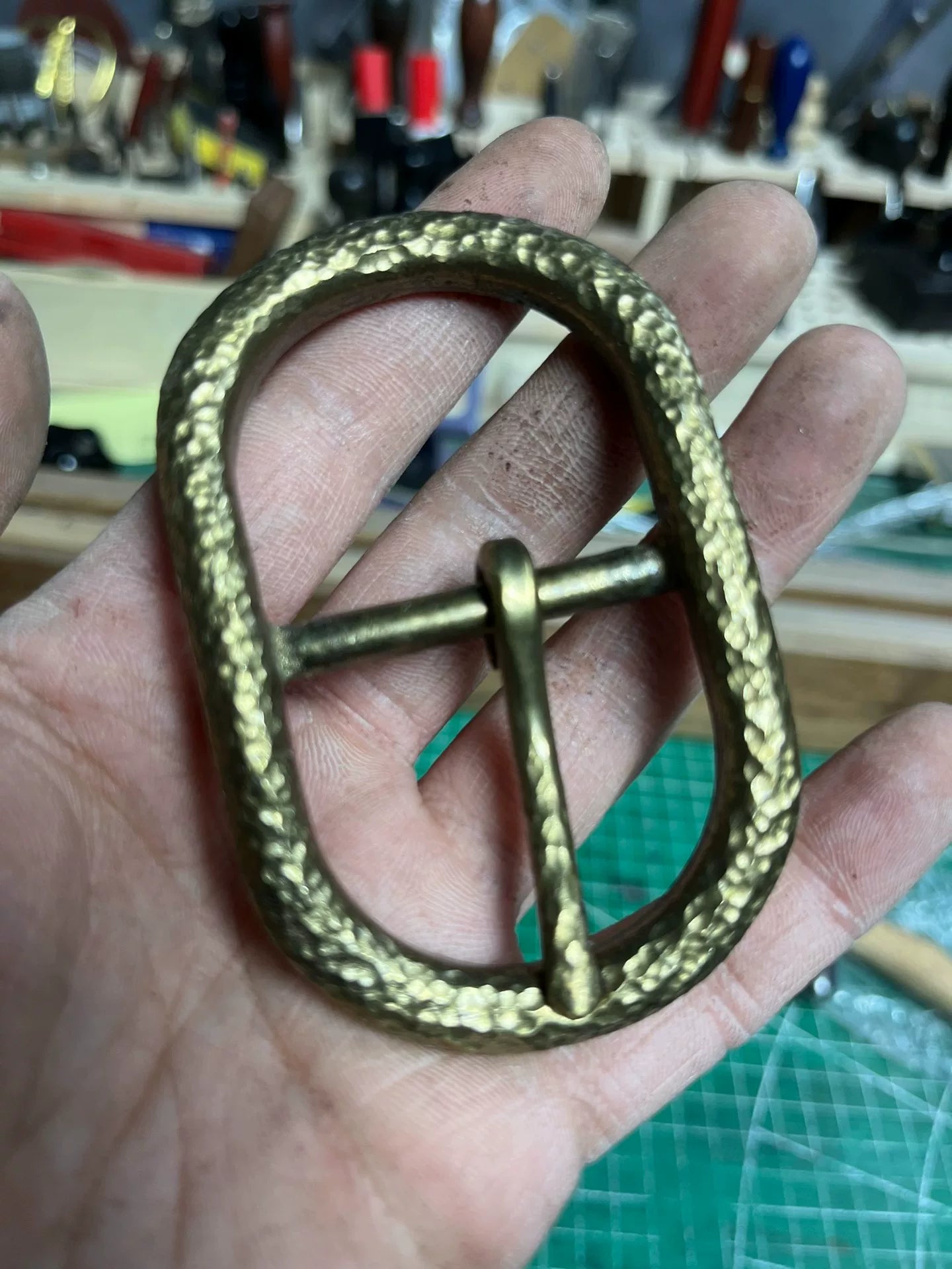 Handmade hammered antique bronze belt buckle