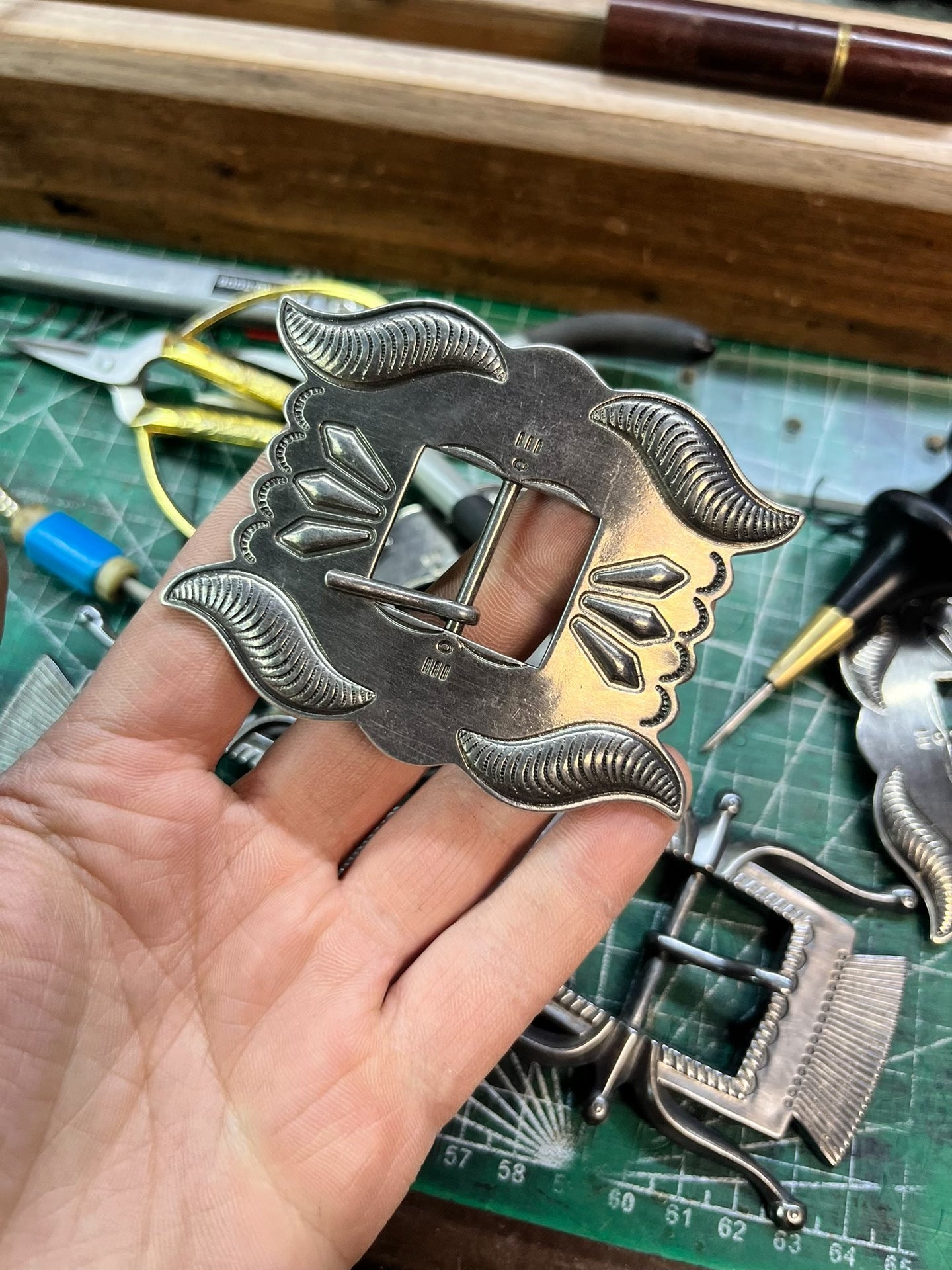 RRL Vintage Brass Buckle — Thick Silver Plating, Natural Patina