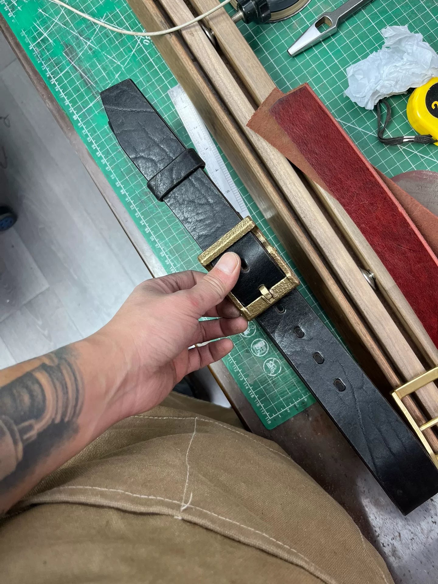 6.5mm Hand-Hammered Texture Buffalo Leather Belt — 4cm Wide