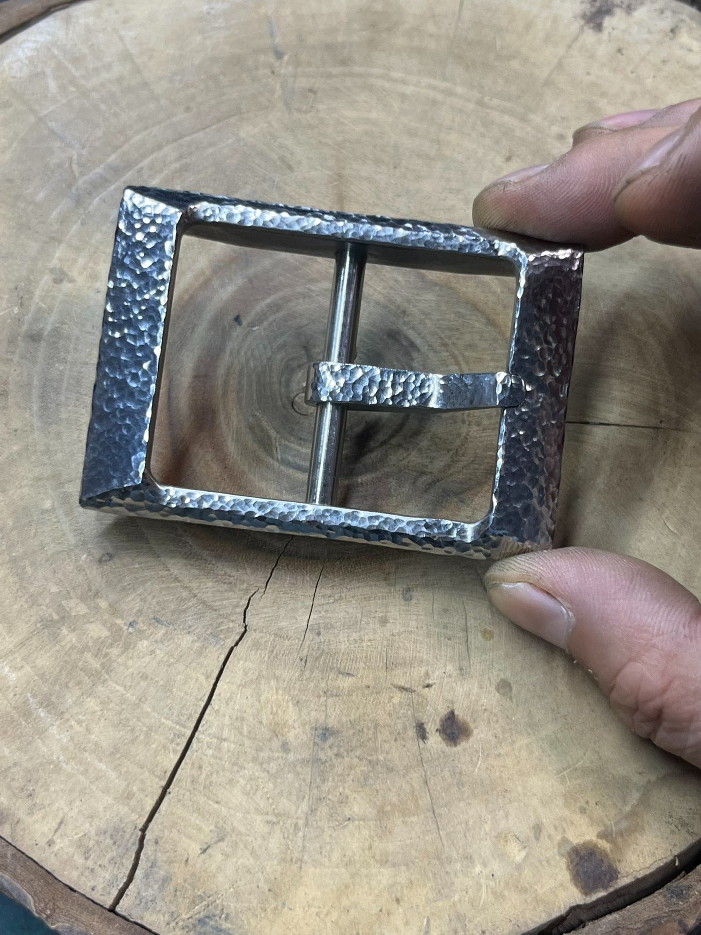 Hammered Stainless Steel Pin-Style Belt Buckle