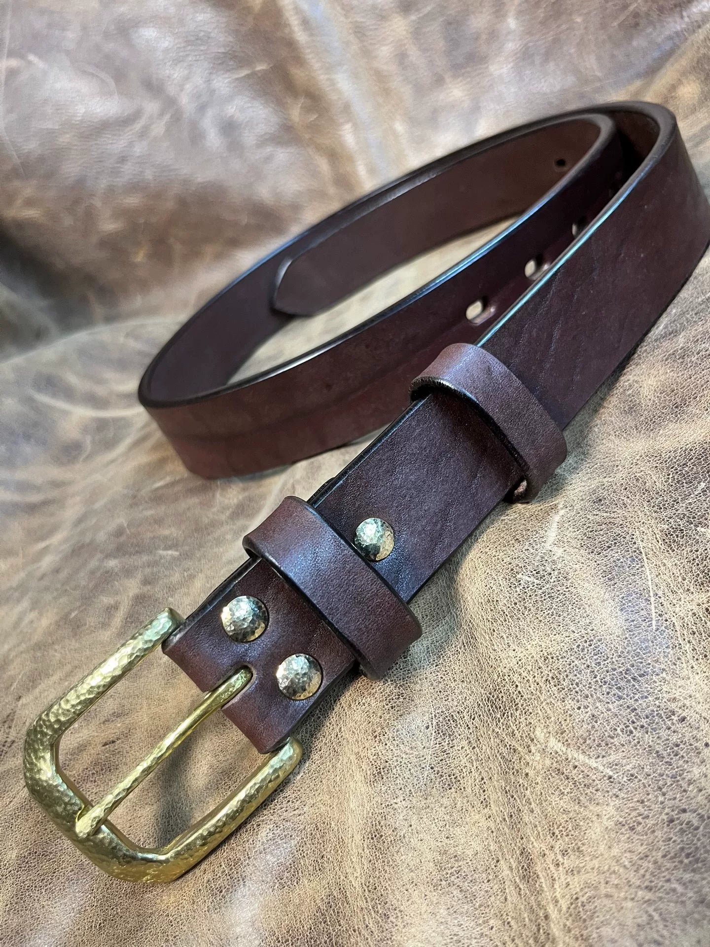 Black dyed bison leather handmade belt imported from North America