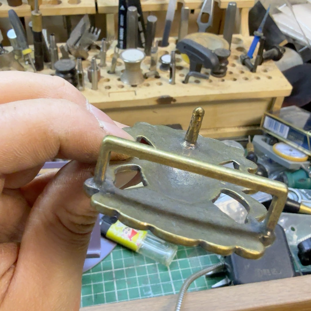Solid brass Navajo turquoise belt buckle