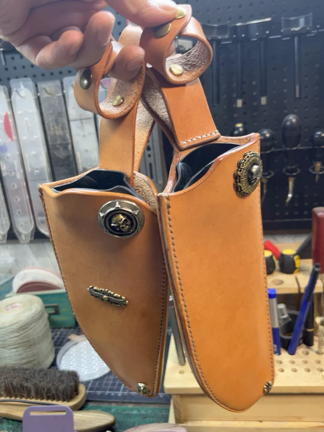 The cowhide scabbard is custom-made and handmade. The customer need…