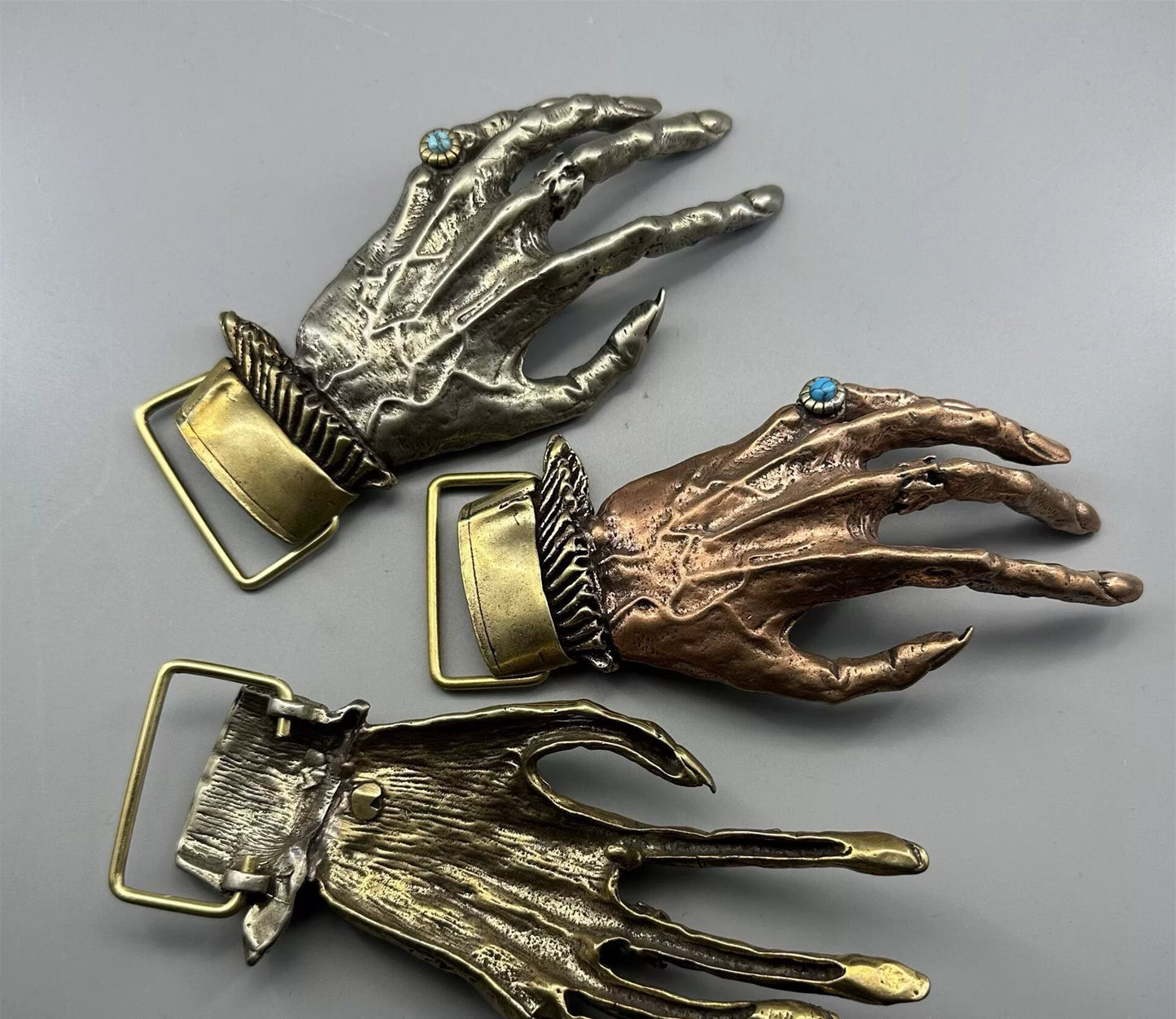 Large lengthened pure copper ghost claw belt buckle, retro style
