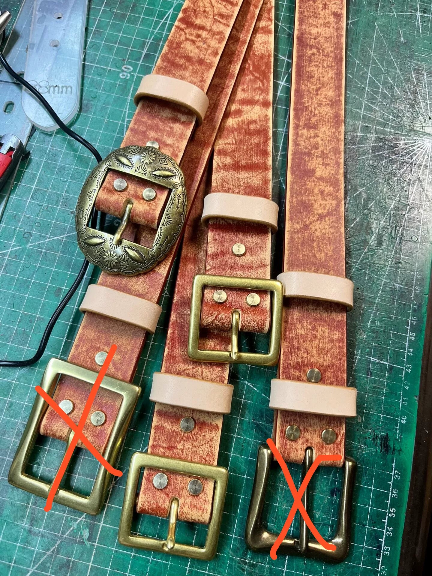 Vintage handmade cowhide leather belt on clearance