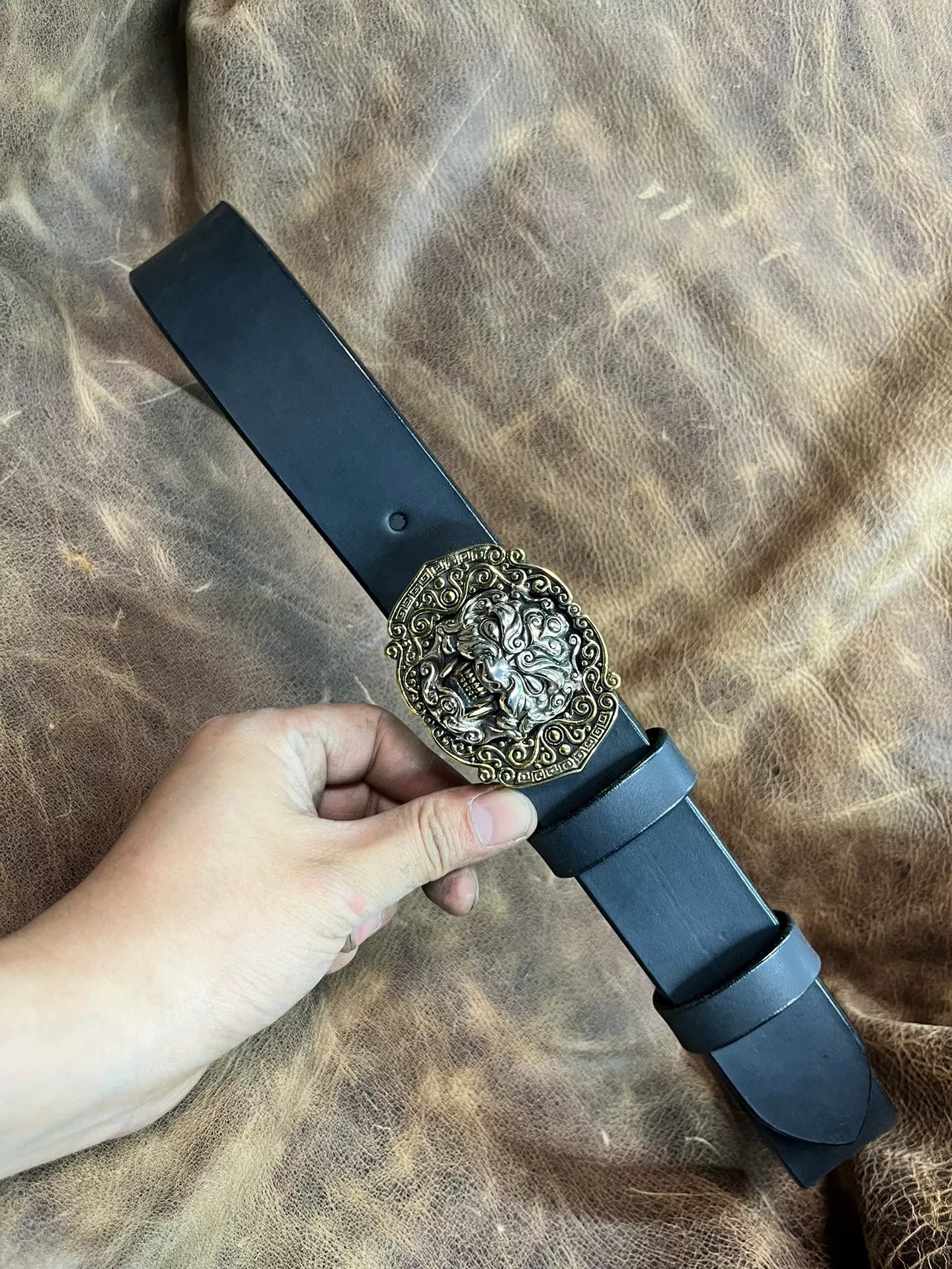 Black imported full-grain Italian genuine leather first-layer cowhi…