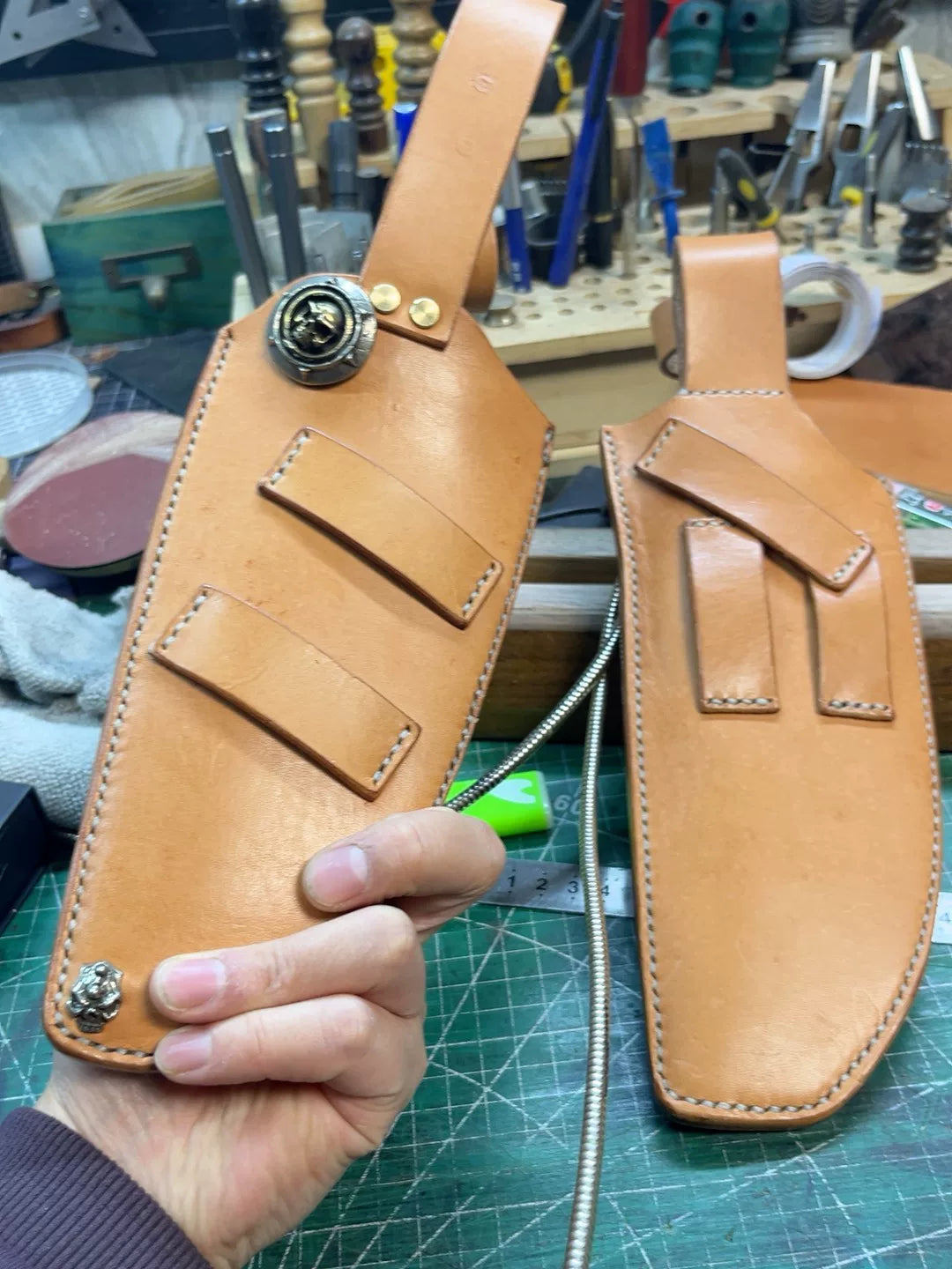 The cowhide scabbard is custom-made and handmade. The customer need…