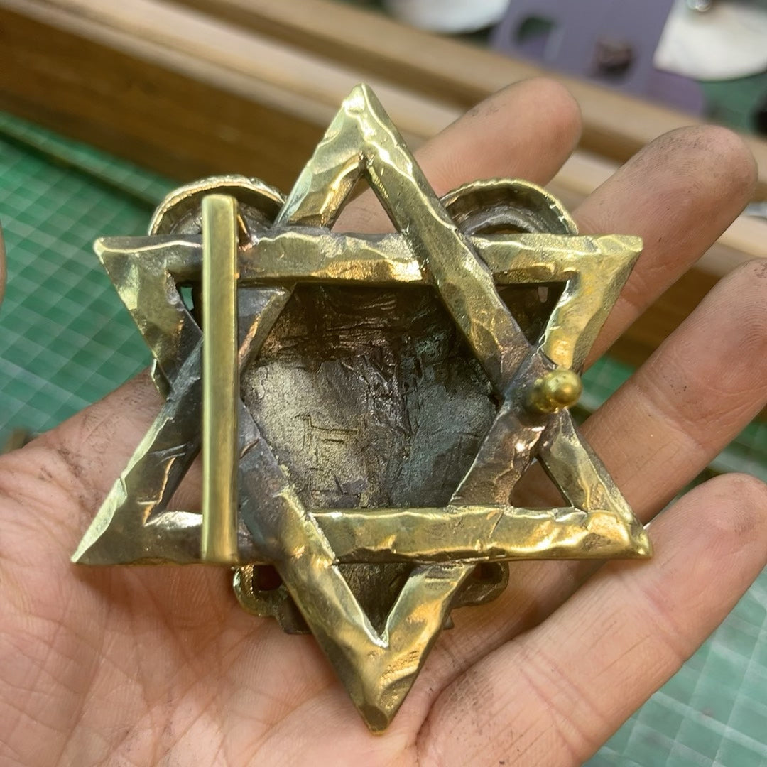 Brass Pan pure copper six-pointed star belt buckle