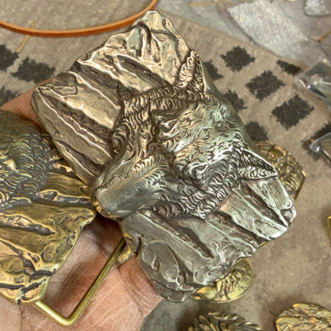 Pure copper wolf head Western Central Cuban buckle