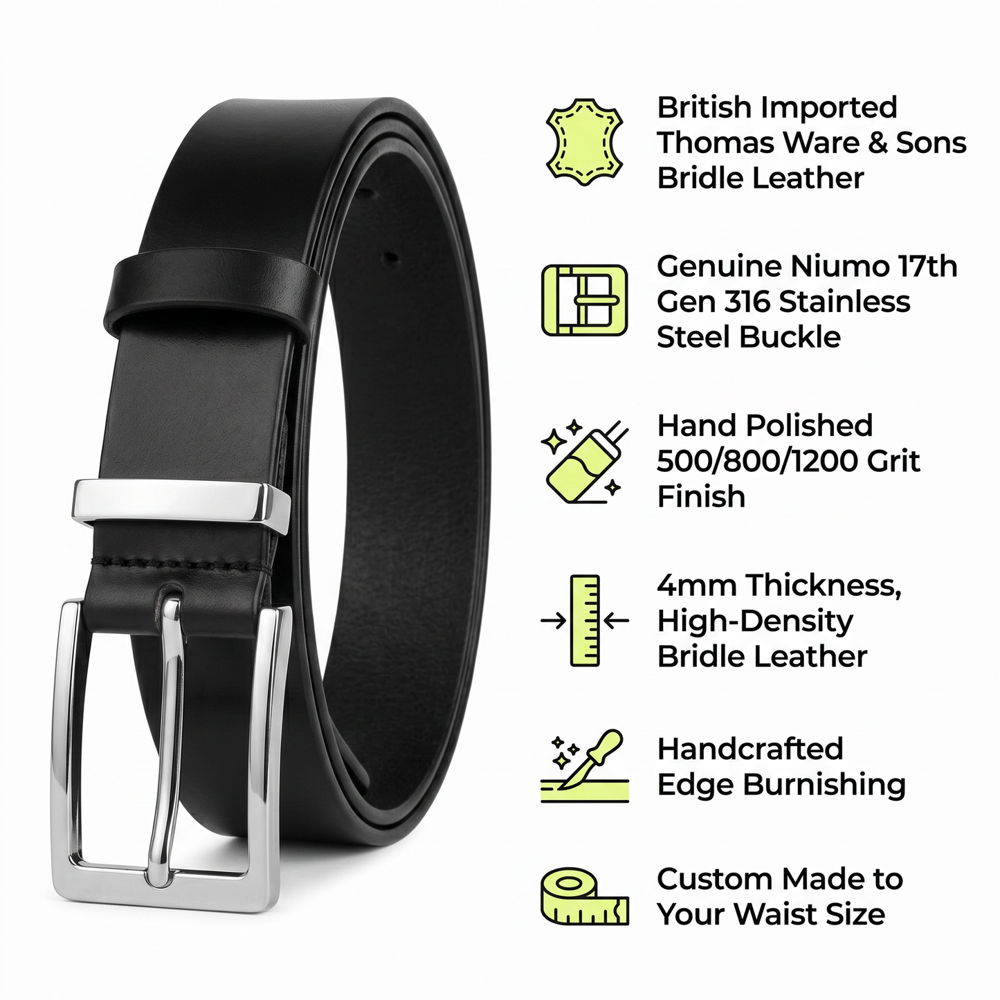 Genuine Cowhide 17 paired with "Thomas Bridle Leather" TWS British Imported Thomas Bridle Leather Handcrafted Belt — Private Custom Business Formal