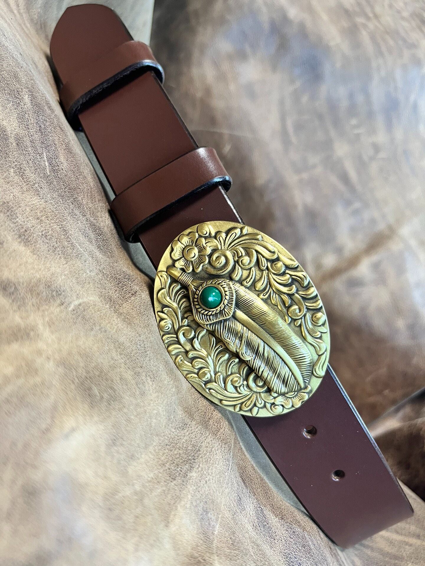 10-11oz Brown TWS Thomas Bridle Leather Belt – Solid Copper Buckle | 1.57in Wide | Handmade Custom