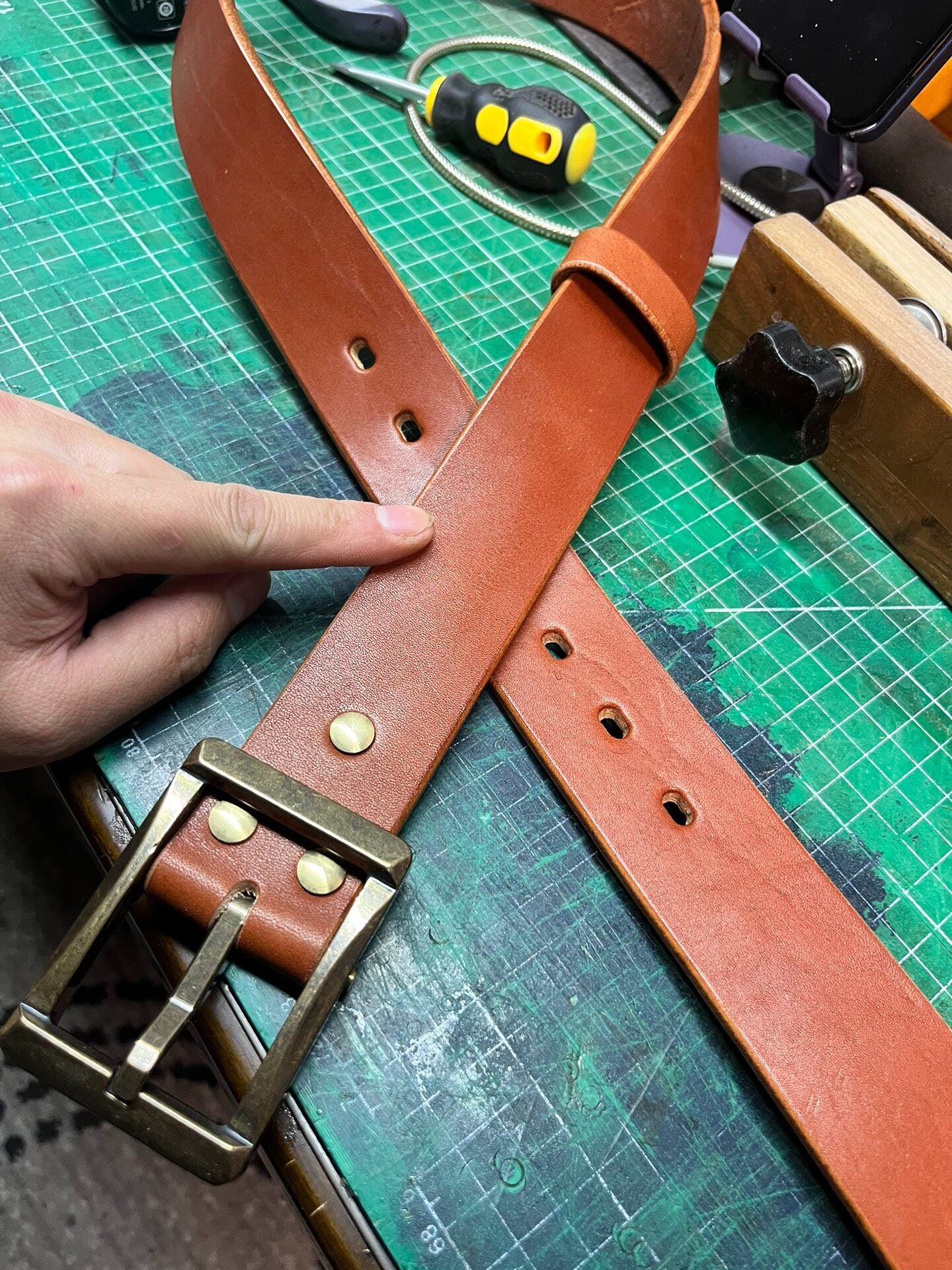 14oz Sunset Yellow American Skirting Leather Belt – Solid Copper Buckle | 1.57in Wide | Handmade