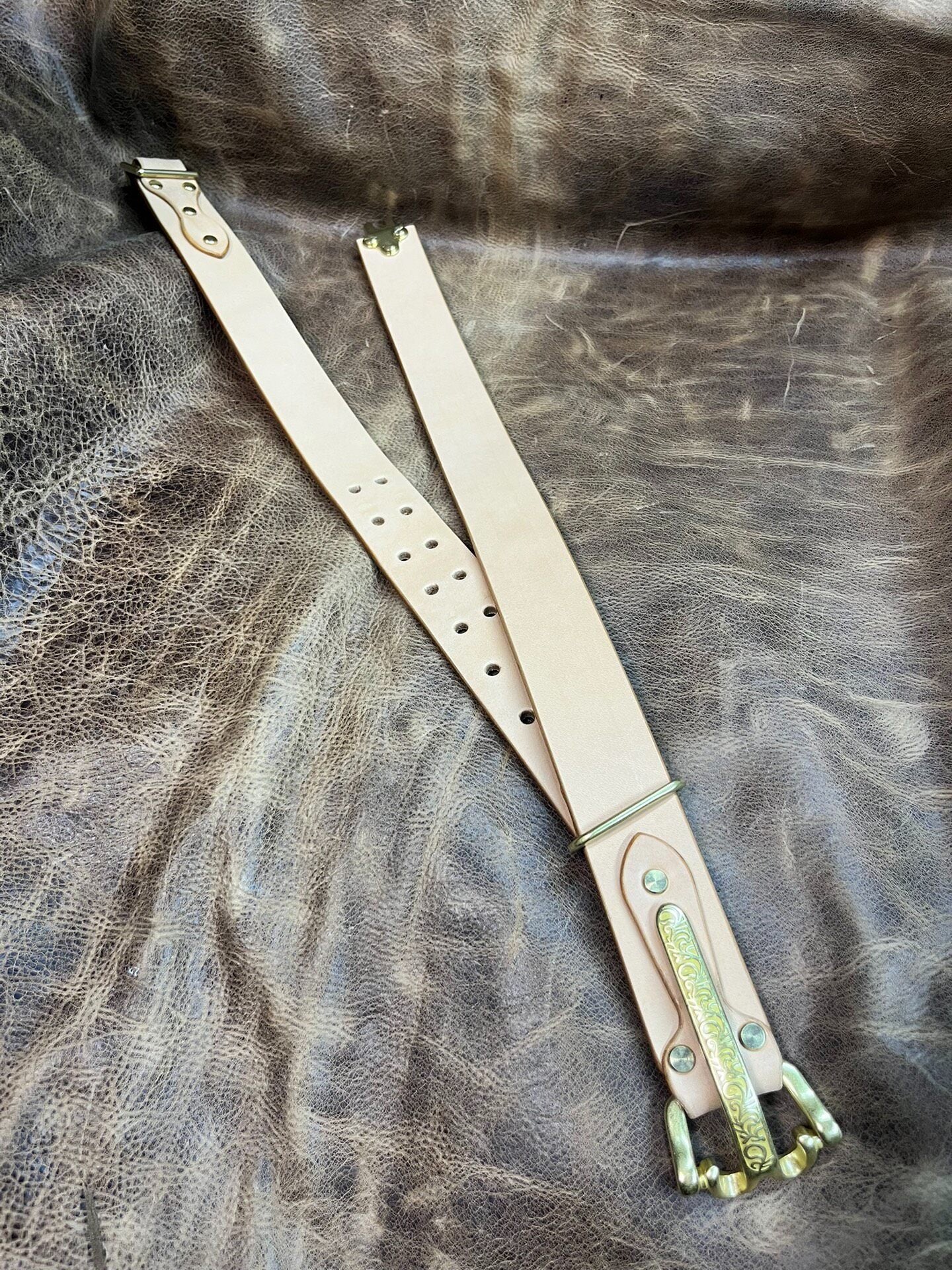 12-13oz Natural Tan American Skirting Leather Cavalry Buckle Belt – Littleton Style | Full Solid Copper Hardware | 1.50in Wide | Handmade