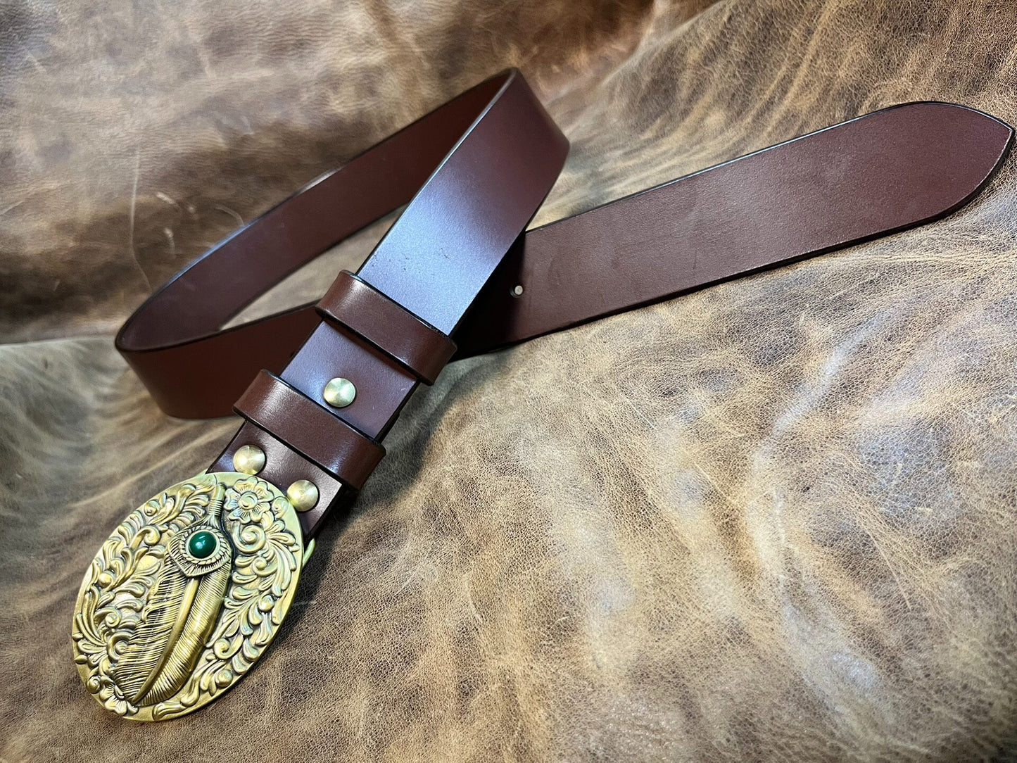 10-11oz Brown TWS Thomas Bridle Leather Belt – Solid Copper Buckle | 1.57in Wide | Handmade Custom