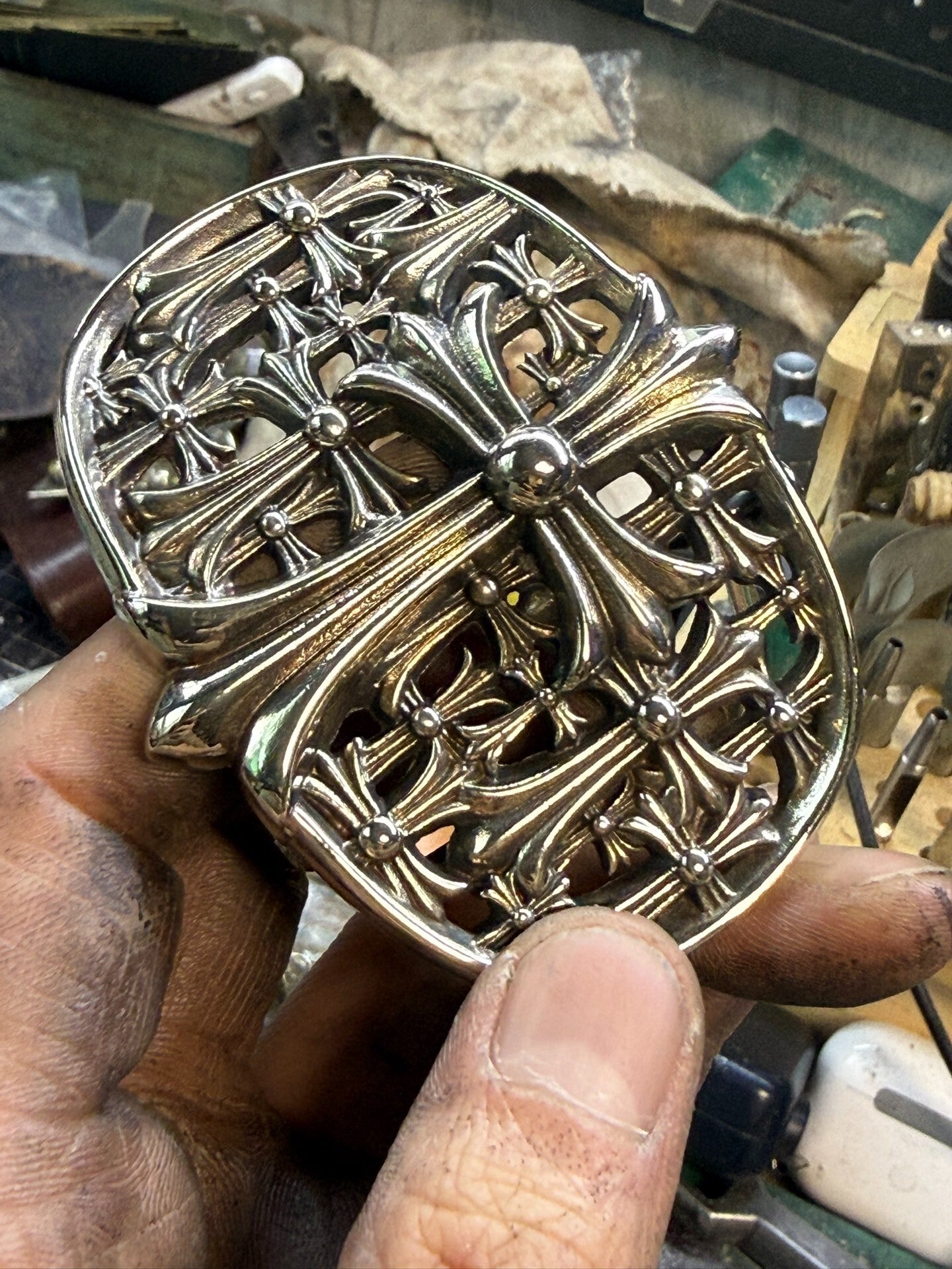 Chrome-Heart Tomb Buckle — In Stock, Solid White Bronze, Hand-Polished