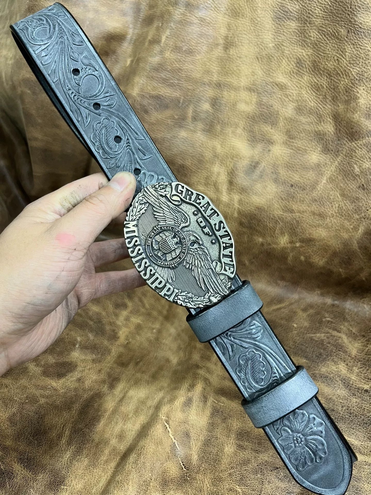 Italian horse rein carving handmade belt
