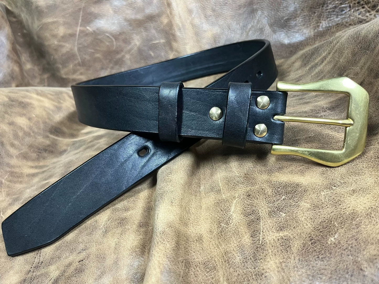 Black dyed bison leather handmade belt imported from North America