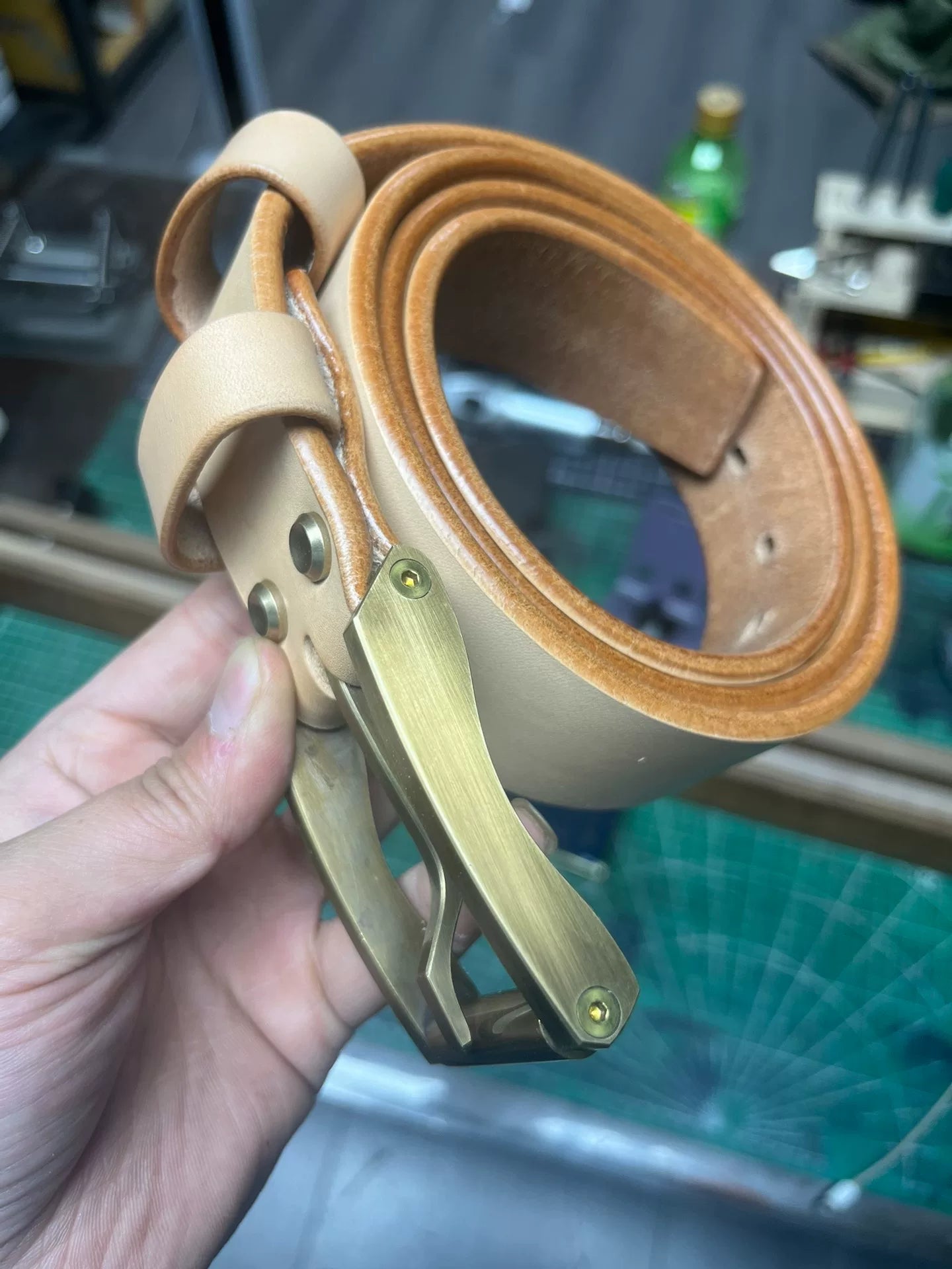 Meian with Chengfeng axis line-cut brass belt buckle men's handmade…