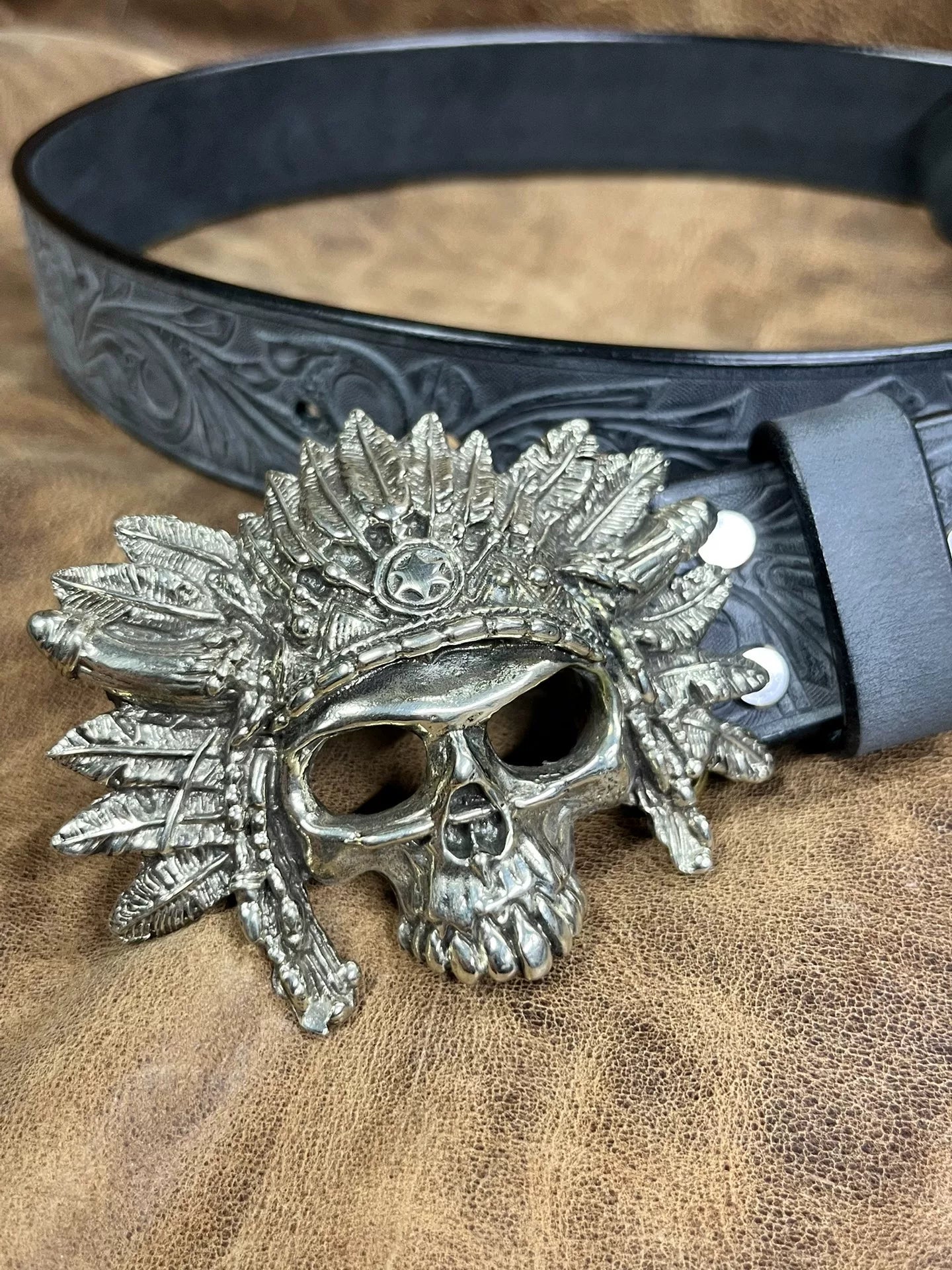 British A brand replica white copper skull Indian white copper belt…