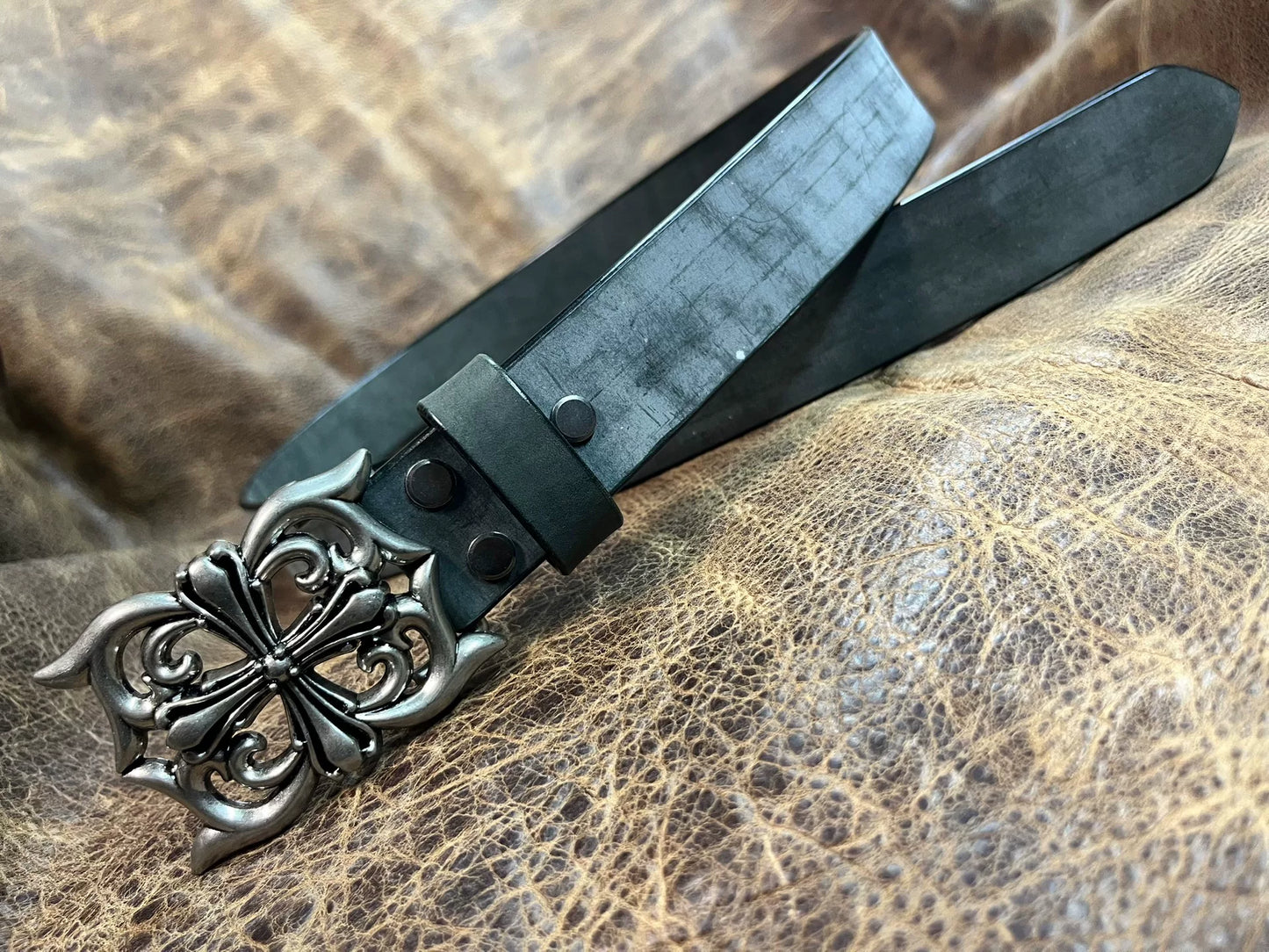 Italian bridle and handmade belt with Crocodile heart buckle