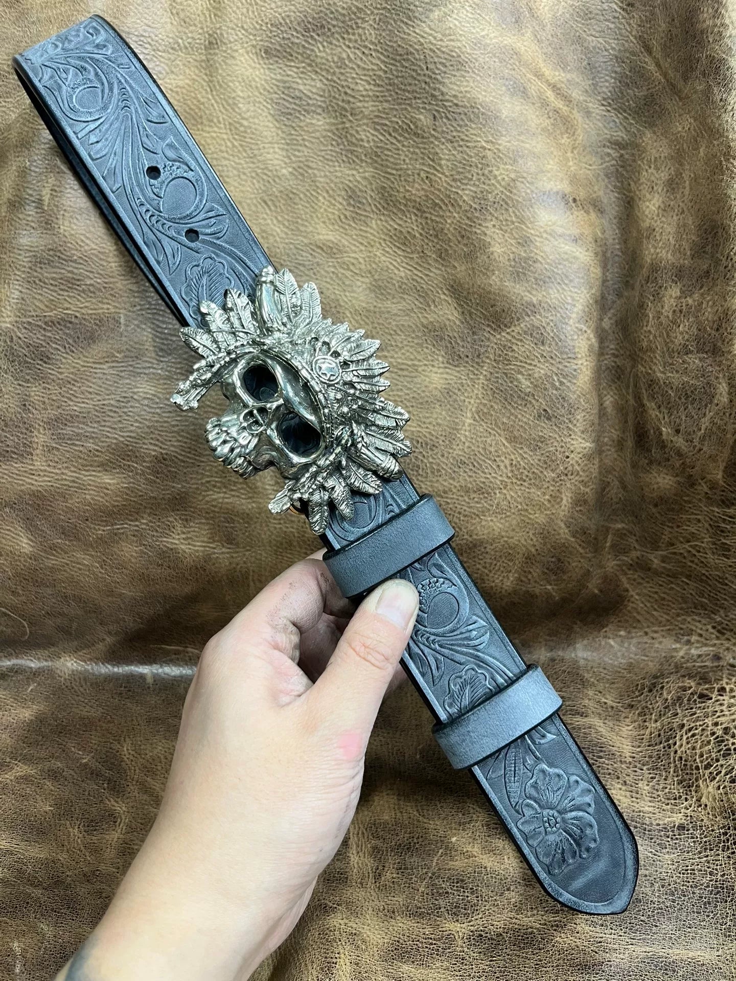 British A brand replica white copper skull Indian white copper belt…