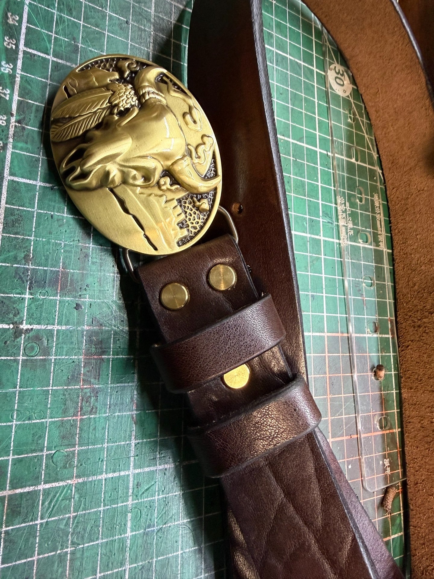 6 mm thick black bison leather handmade belt