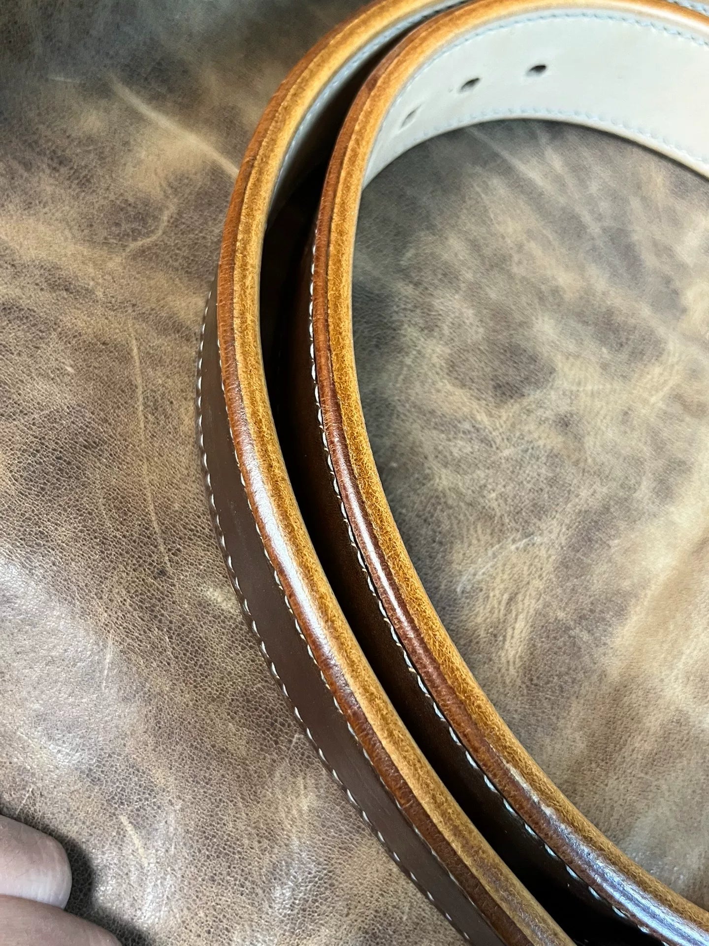 7mm thick double-layer hand-stitched cordovan leather handmade belt…
