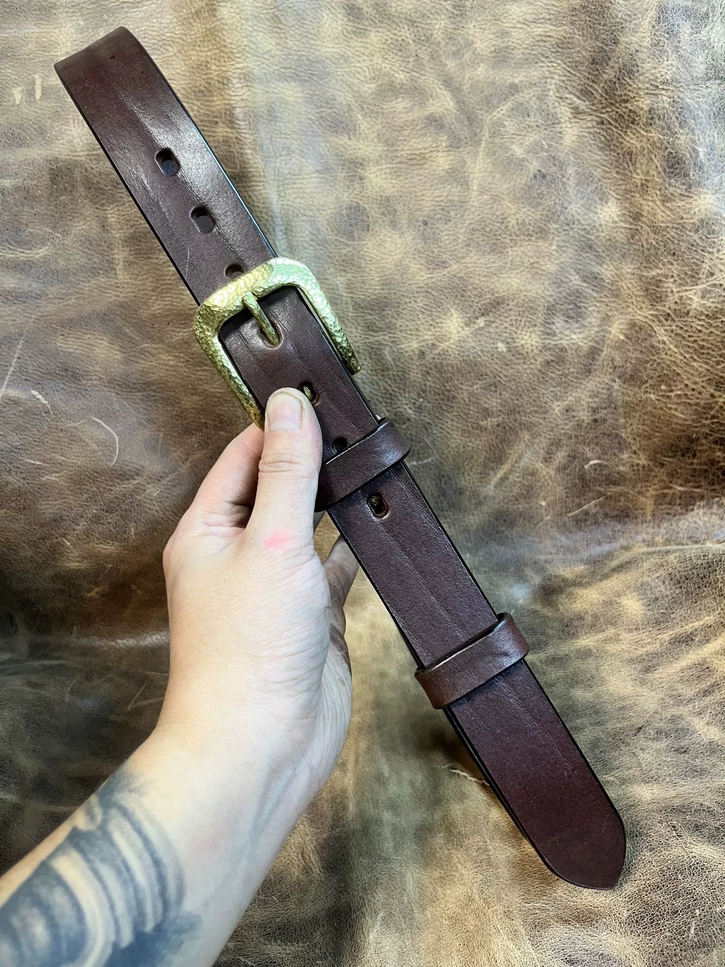 Black dyed bison leather handmade belt imported from North America