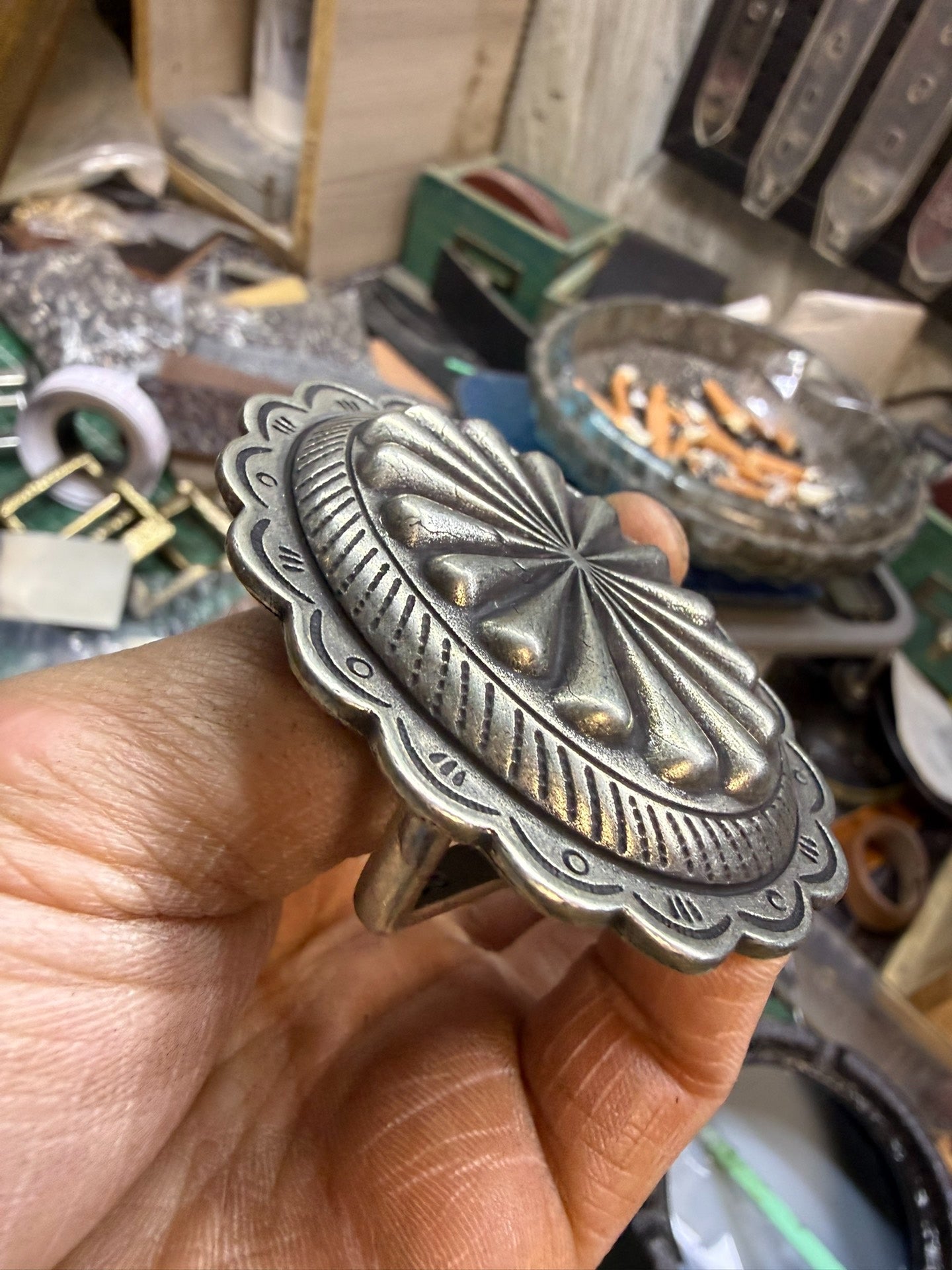 Solid white copper Navajo style belt buckle rrl style buckle Cambri…