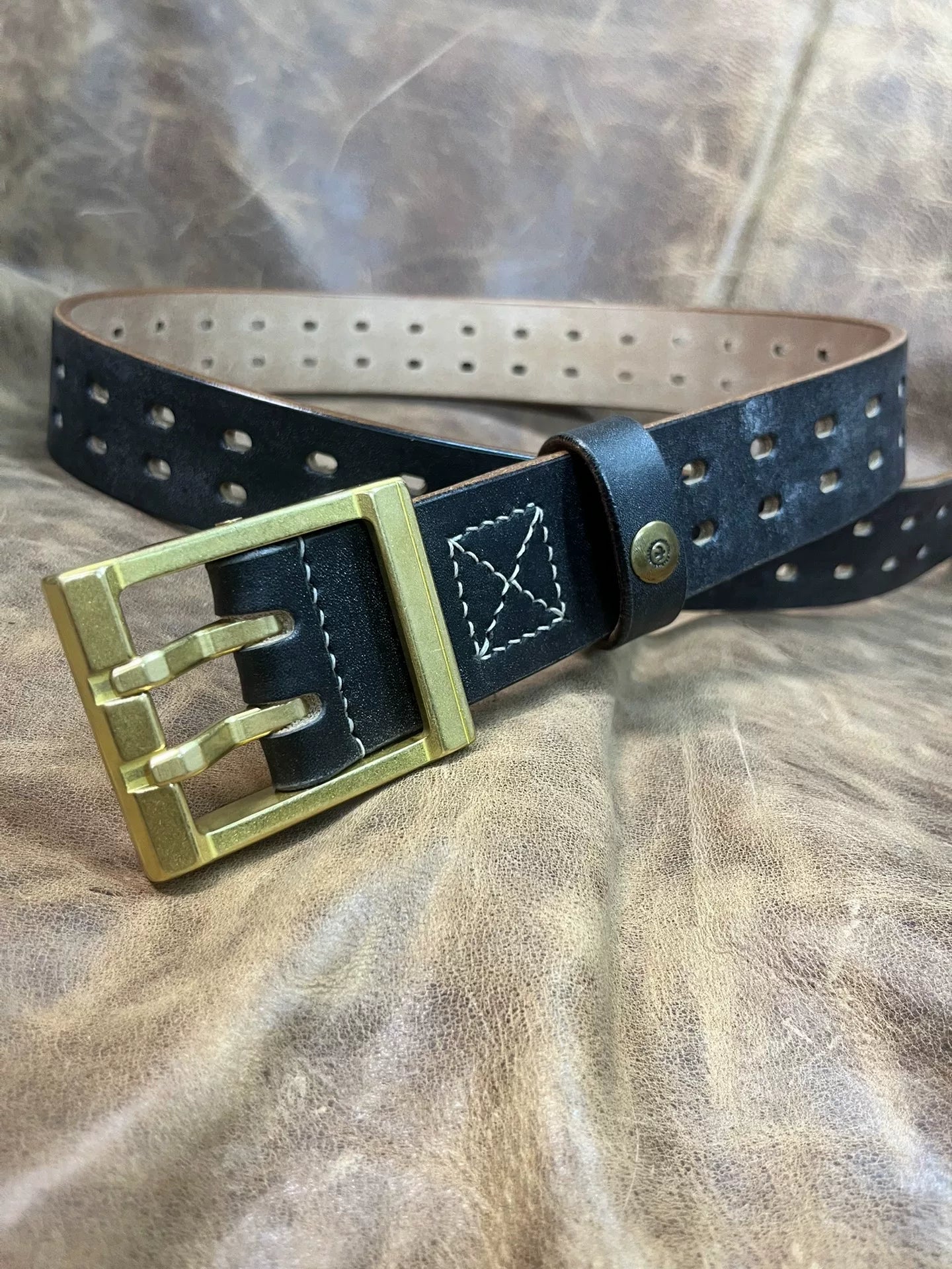 JF Full-Grain Bridle Leather Double-Stitch Handmade Belt