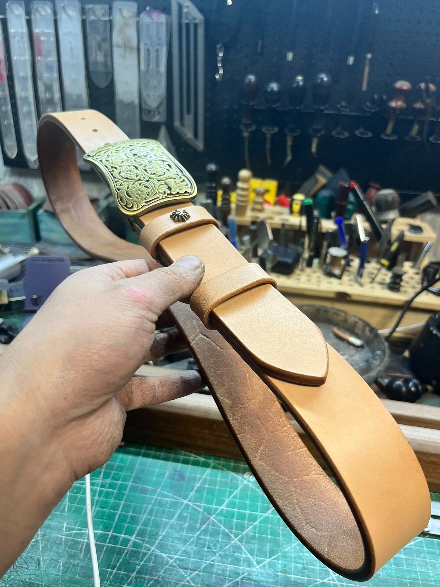 Customized American-style pure copper Tangcao buckle handmade belt,…
