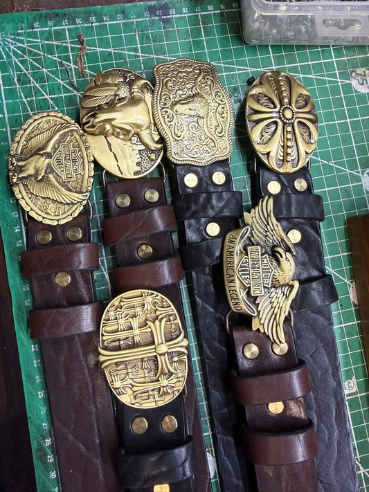 6 mm thick black bison leather handmade belt