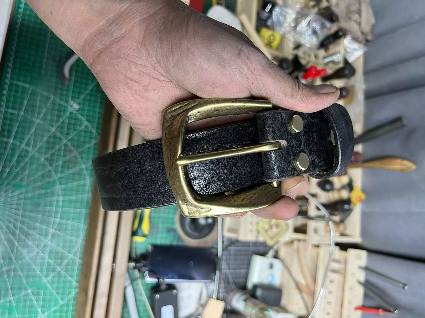Black dyed bison leather handmade belt imported from North America