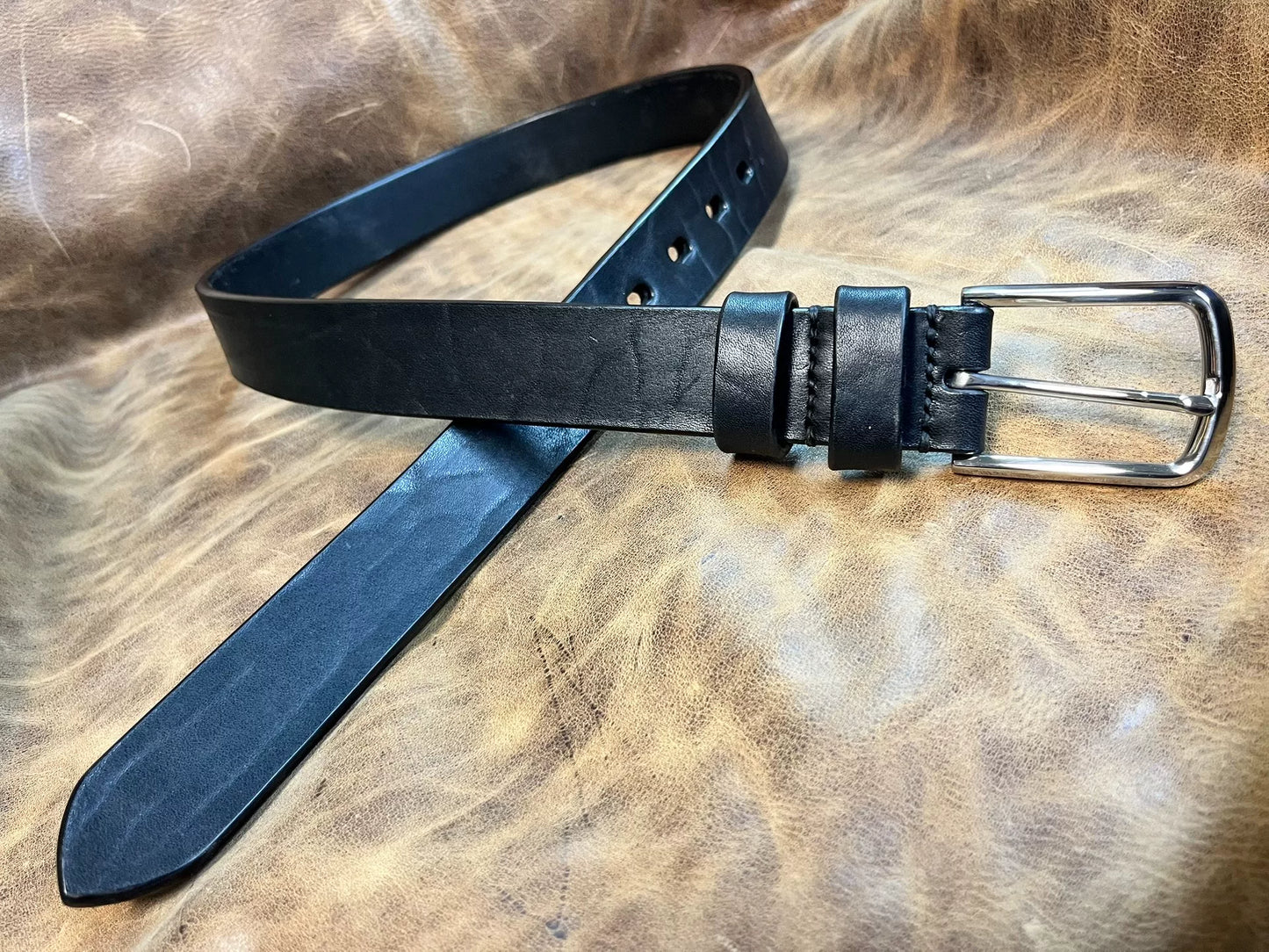 Black bison leather handmade belt