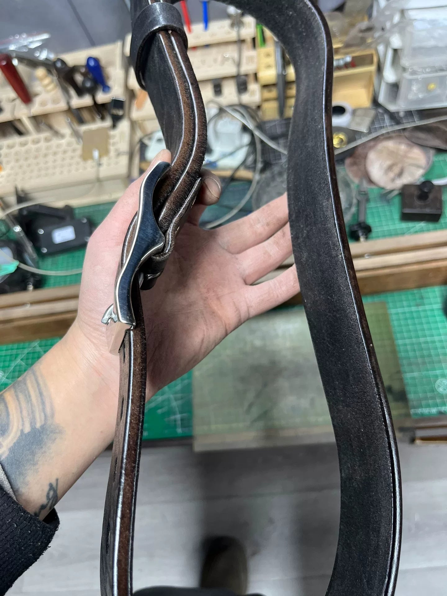 Black dyed bison leather handmade belt imported from North America