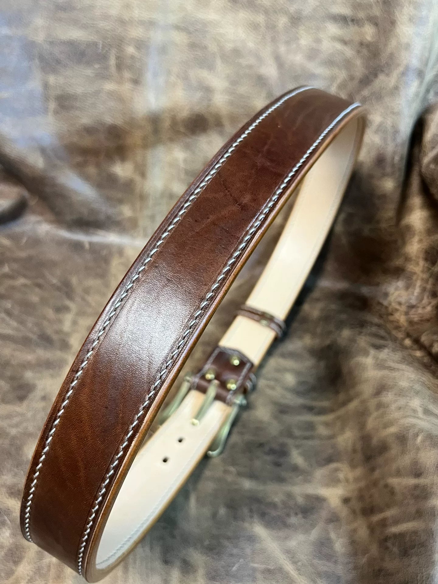 7mm thick double-layer hand-stitched cordovan leather handmade belt…