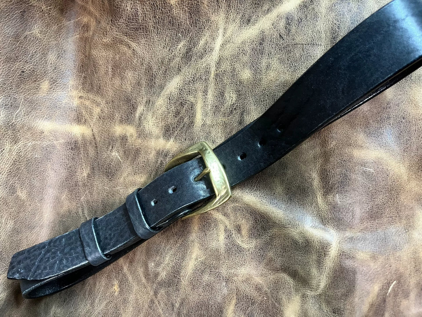 Black dyed bison leather handmade belt imported from North America