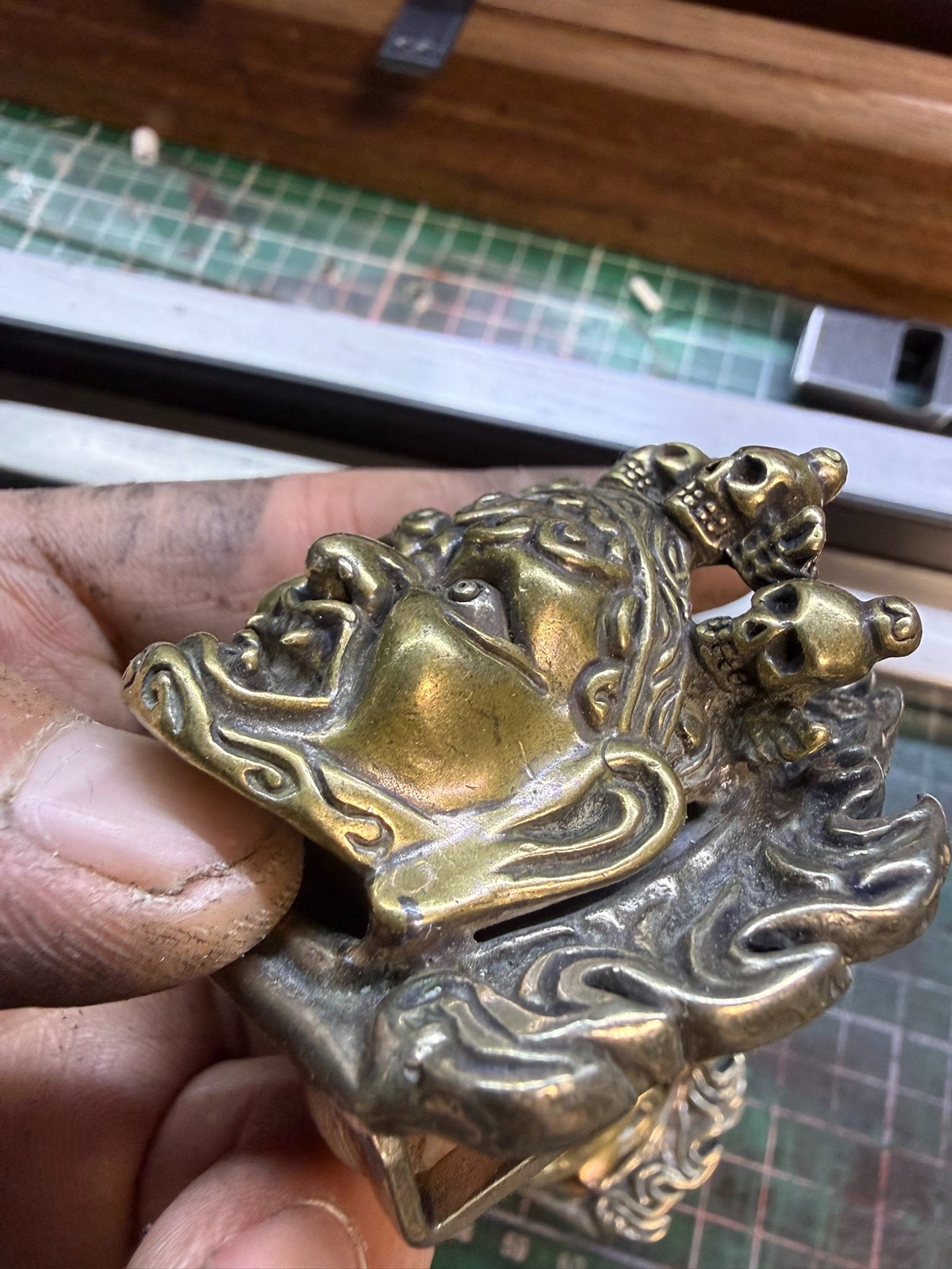 Tibetan Daikoku God of Wealth pure copper belt buckle