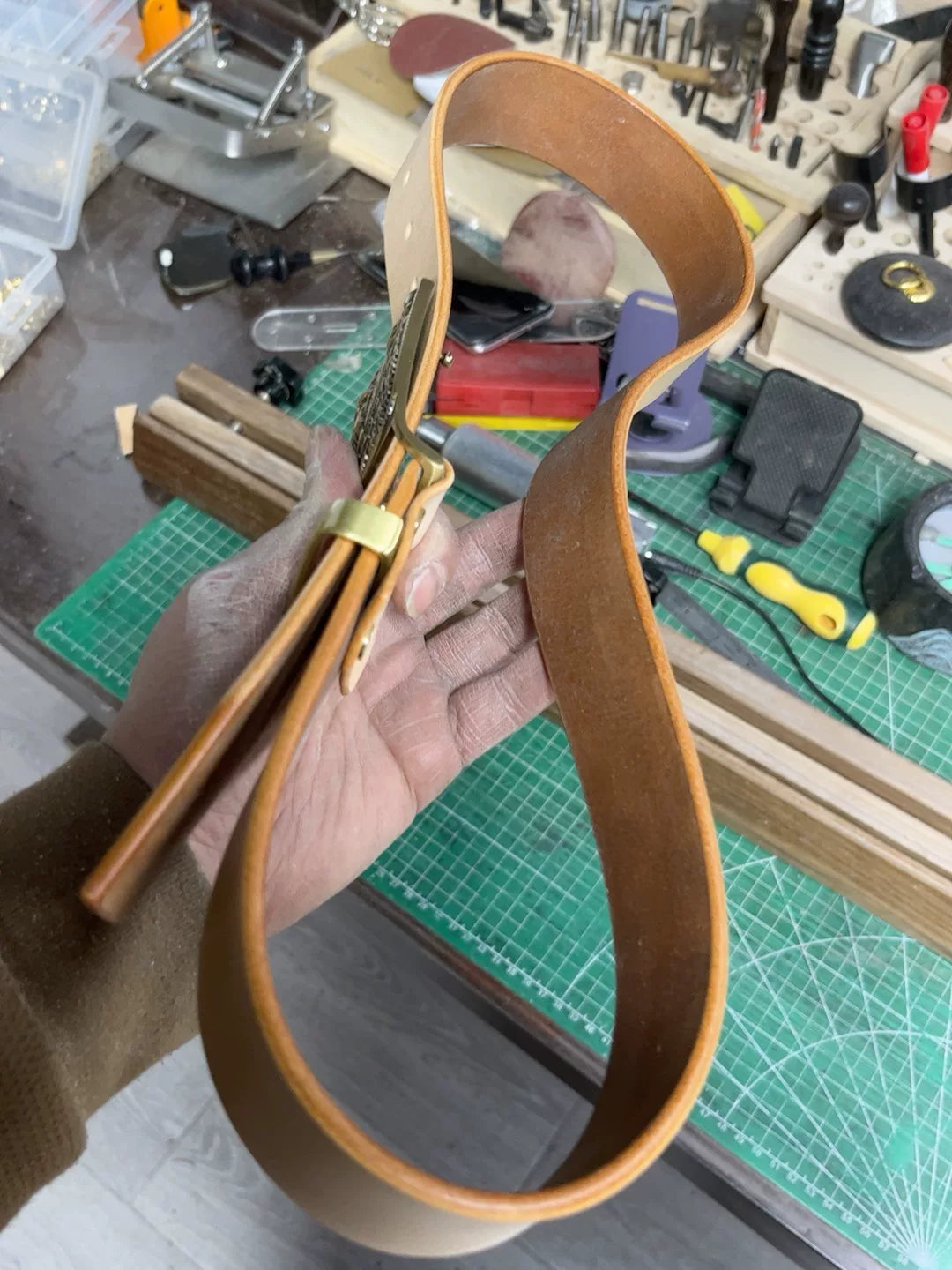 Handmade belt Italian vegetable tanned leather wide 3.8 belt handma…