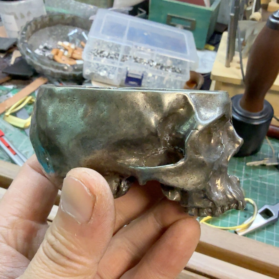 300g Solid White Copper Skull Ashtray