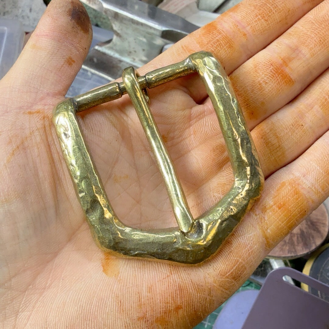 Solid brass faceted belt buckle, made using the lost wax method