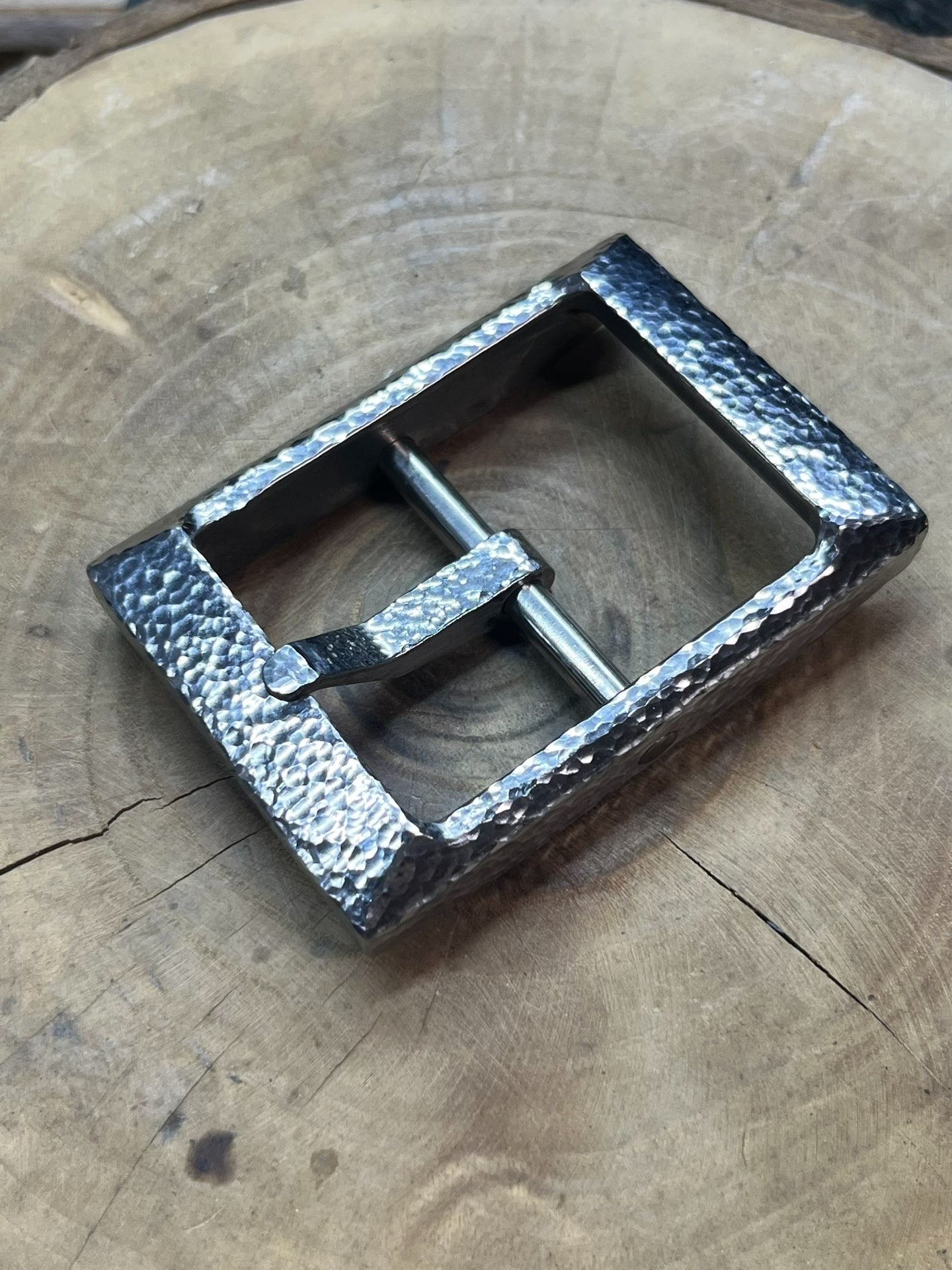 Hammered Stainless Steel Pin-Style Belt Buckle