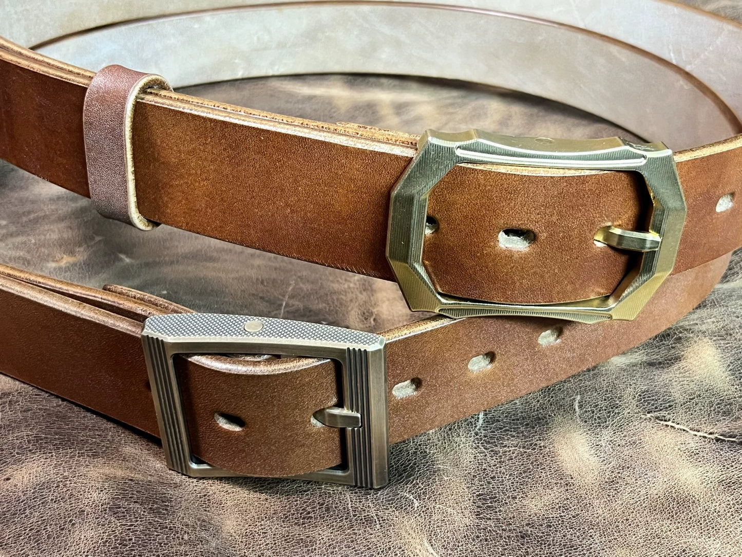 JF full-grain caramel brown bridle leather