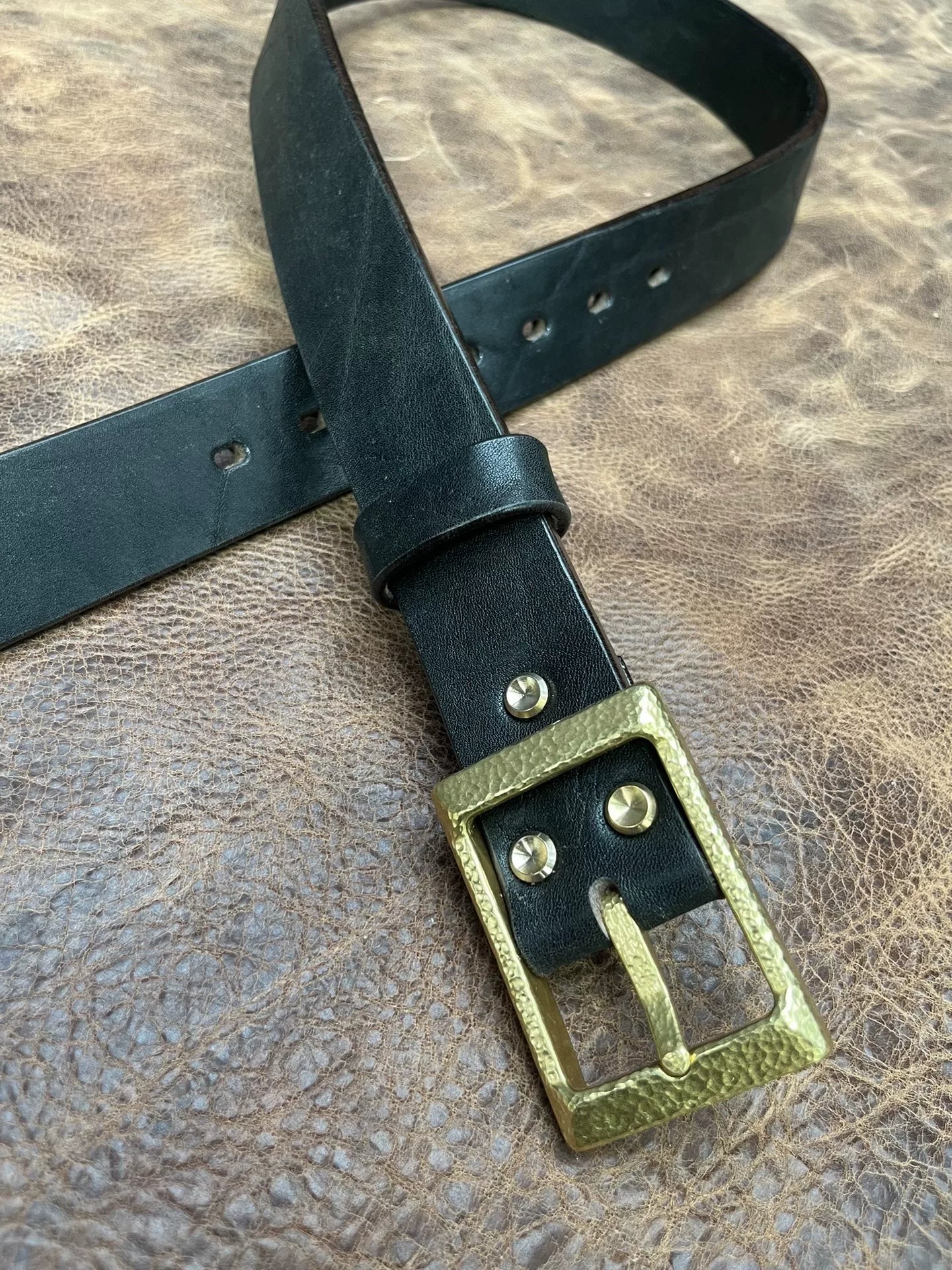 Black bison leather with solid brass hand hammered replica cow 4 be…