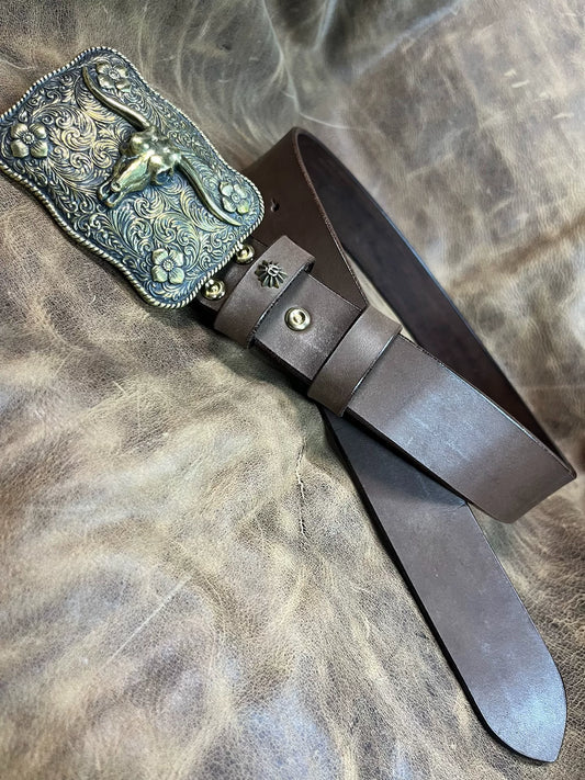 Handmade western medieval Ami khaki bull head belt