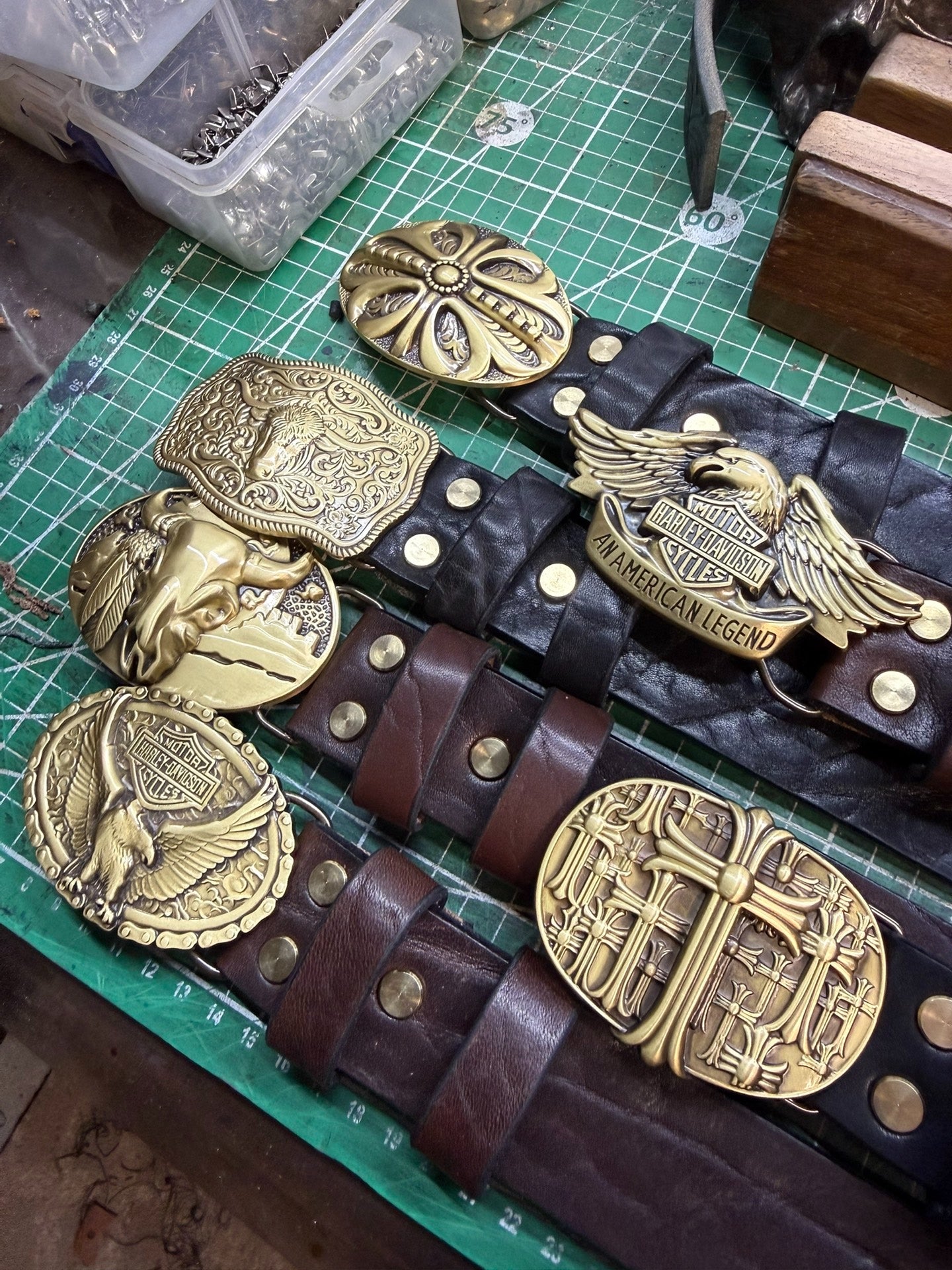 6 mm thick black bison leather handmade belt