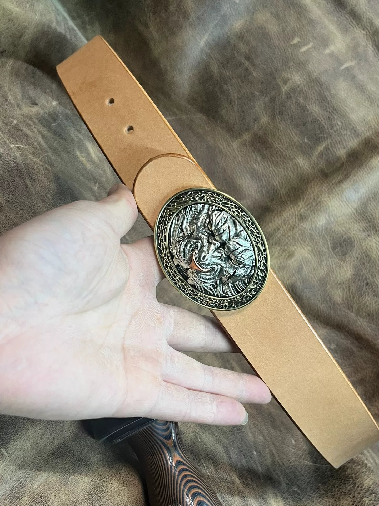 Tiger pure copper handmade belt buckle