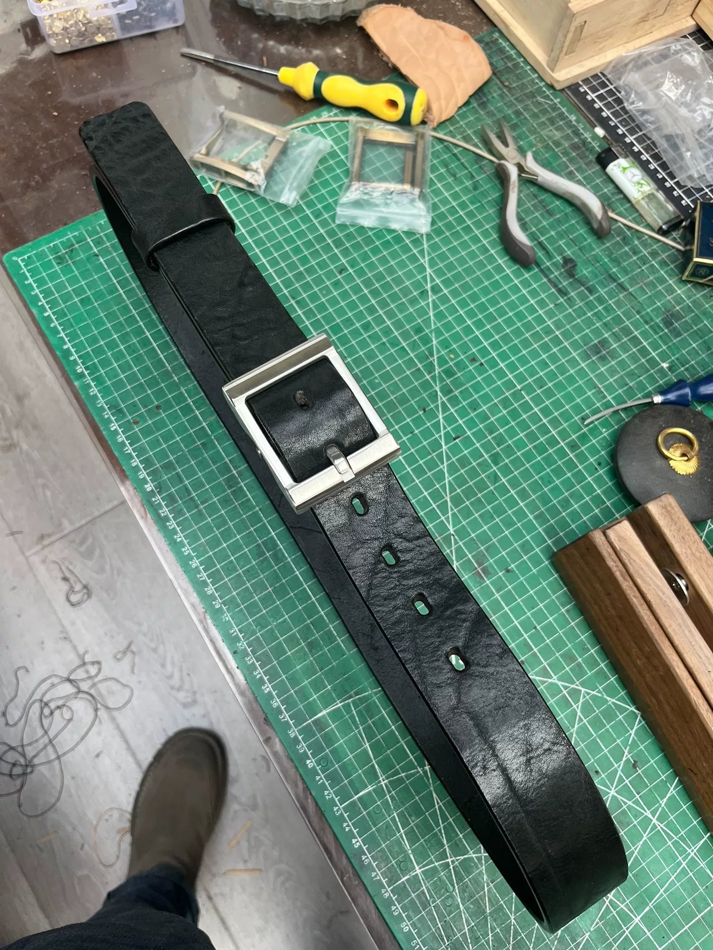 Black dyed bison leather handmade belt imported from North America